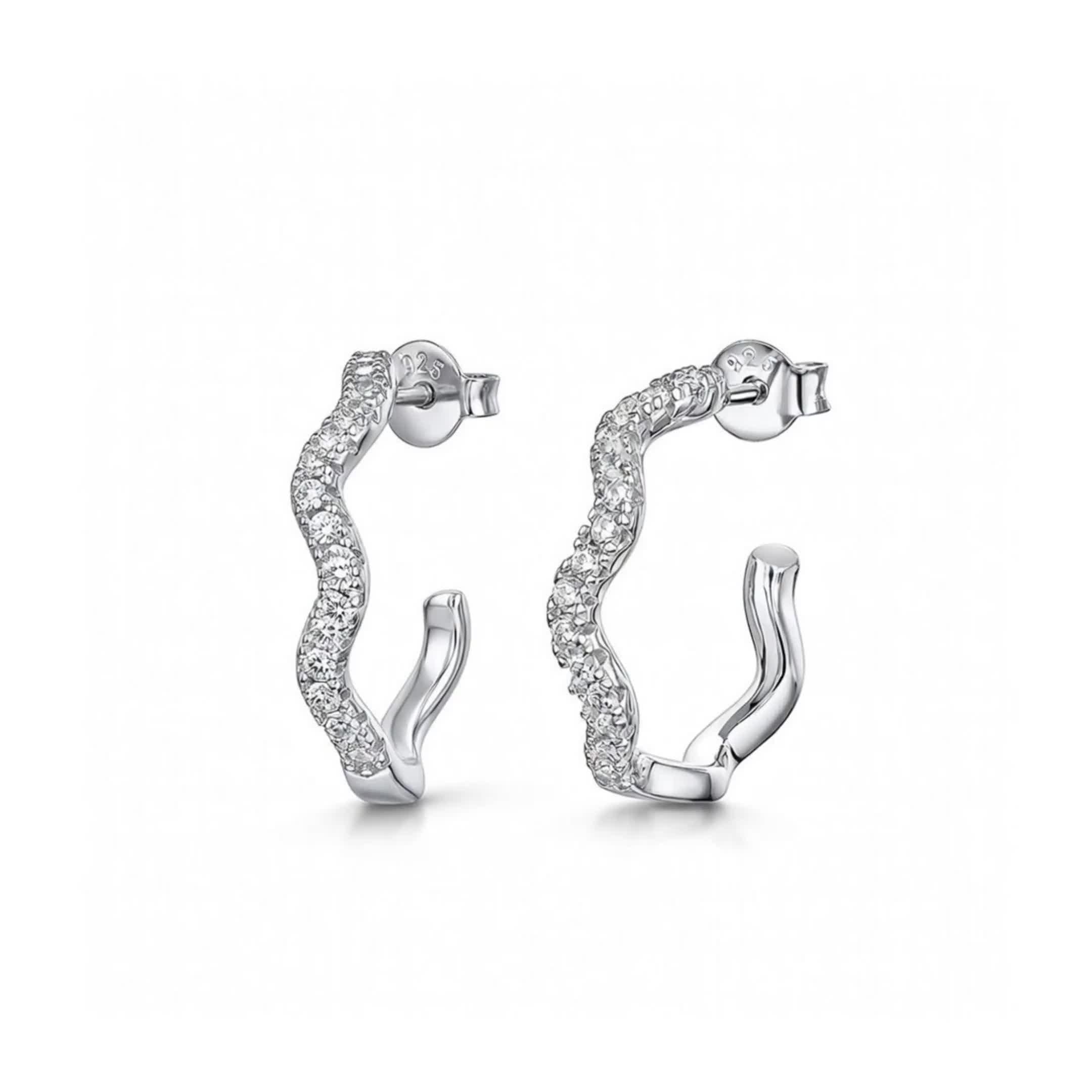 Jools by Jenny Brown cubic zirconia wavy hoop earrings 3cm, imported from the UK