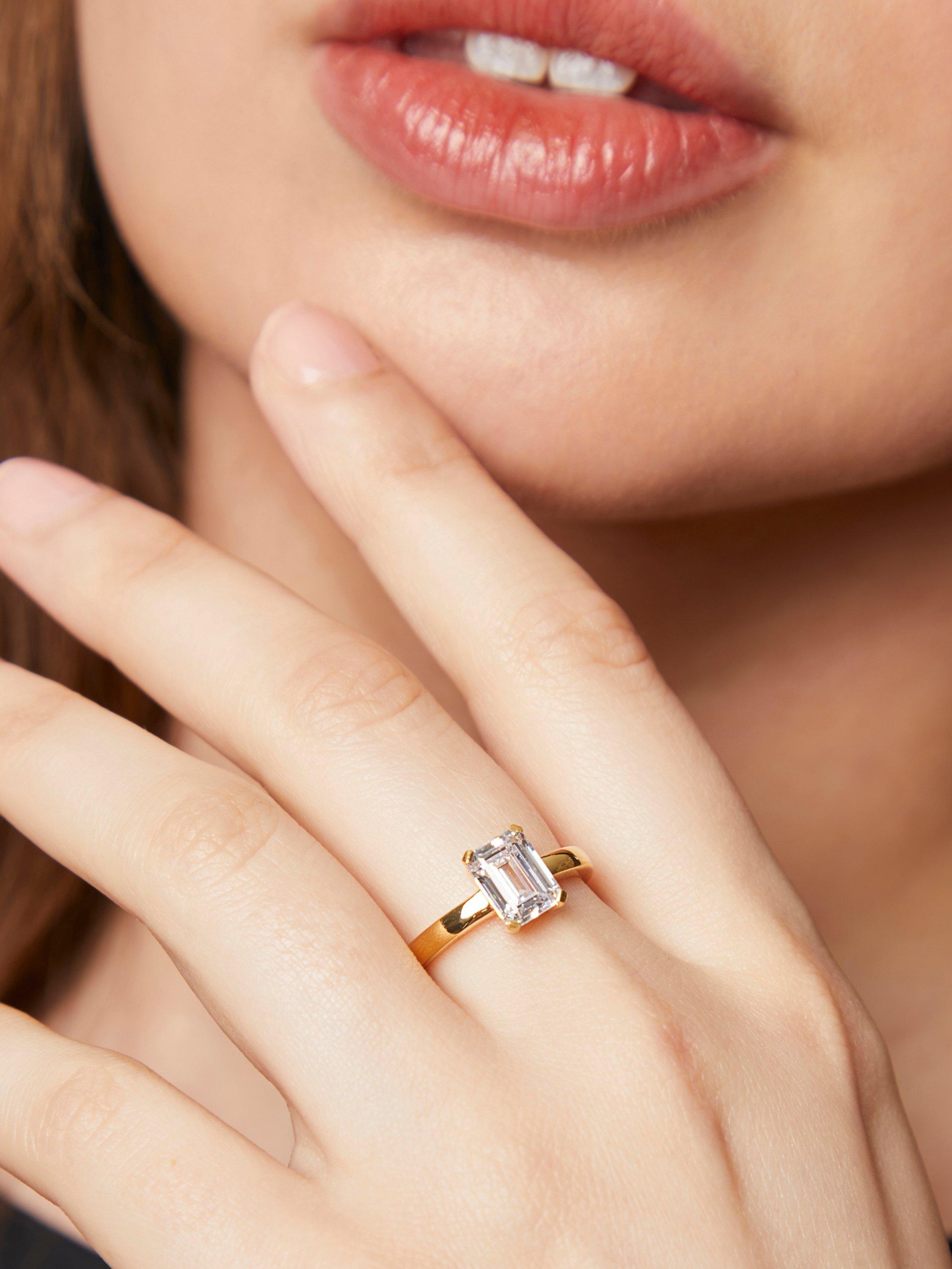 Jools by Jenny Brown emerald cut cubic zirconia ring gold (British brand)