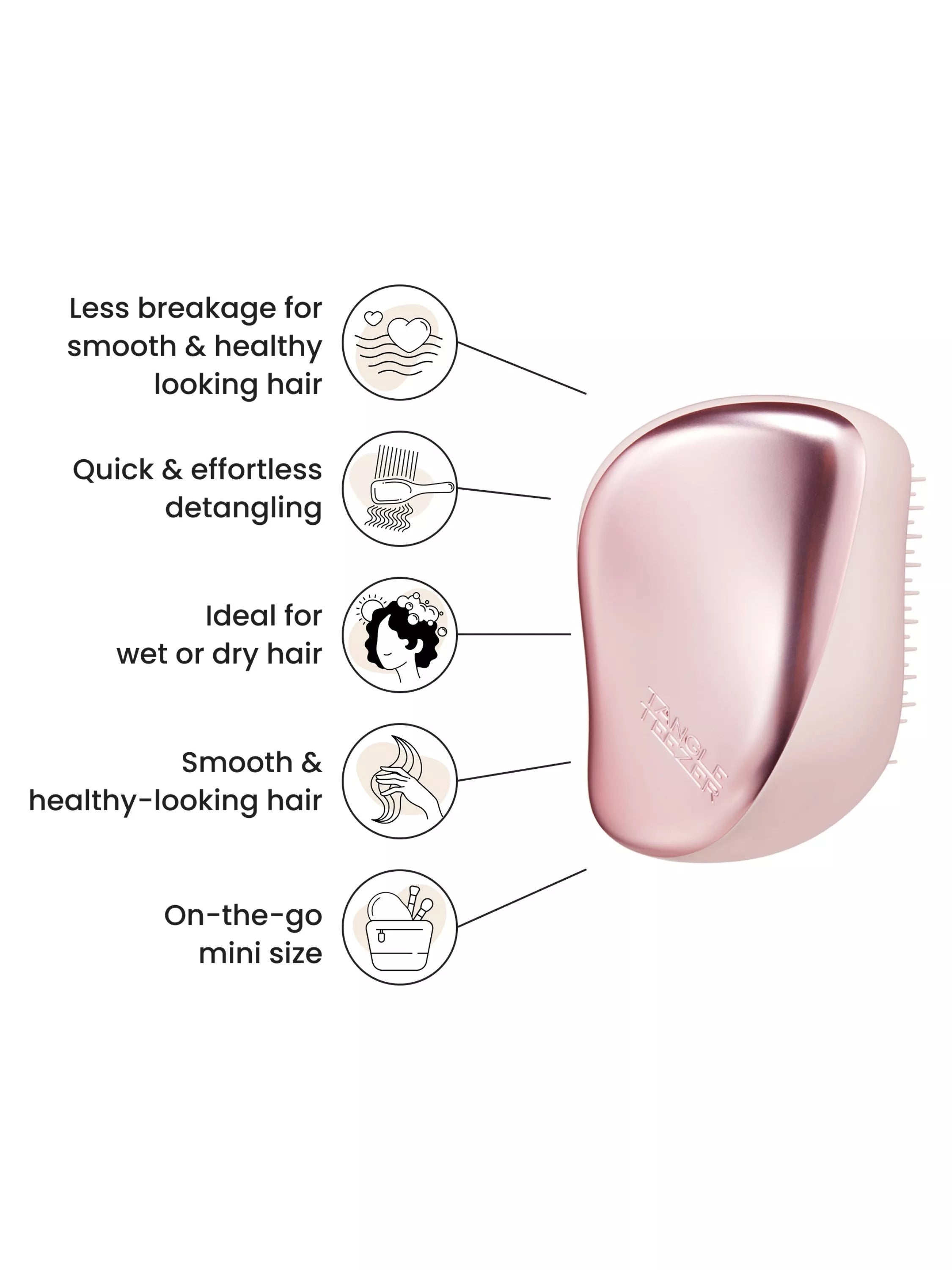 Tangle Teezer compact hairbrush Pink Matte Chrome (British brand)