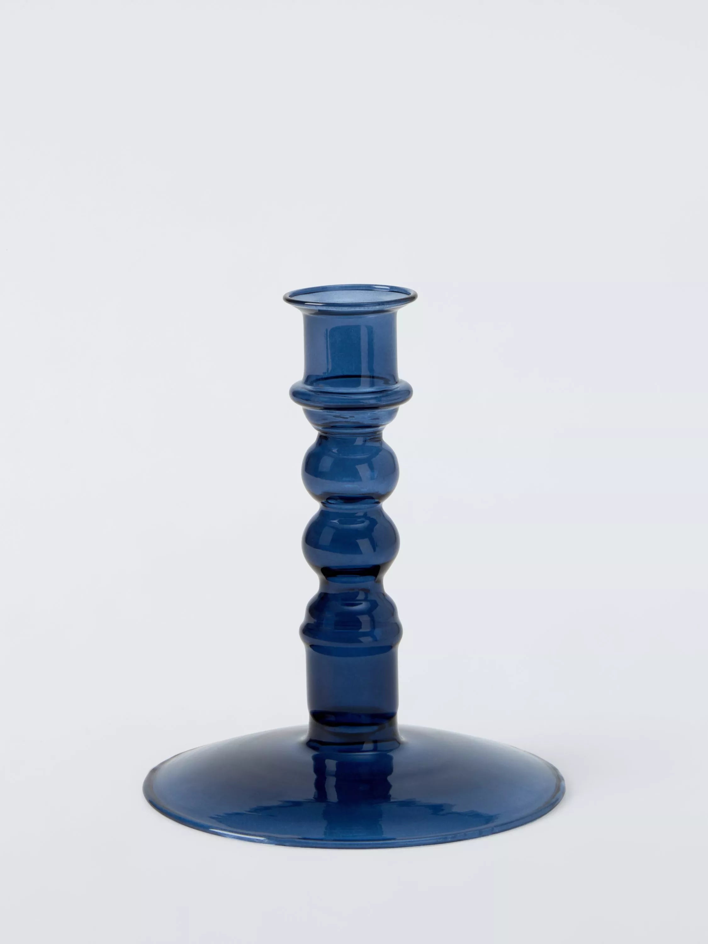 John Lewis navy glass bobbin candle holder 14 cm - British product