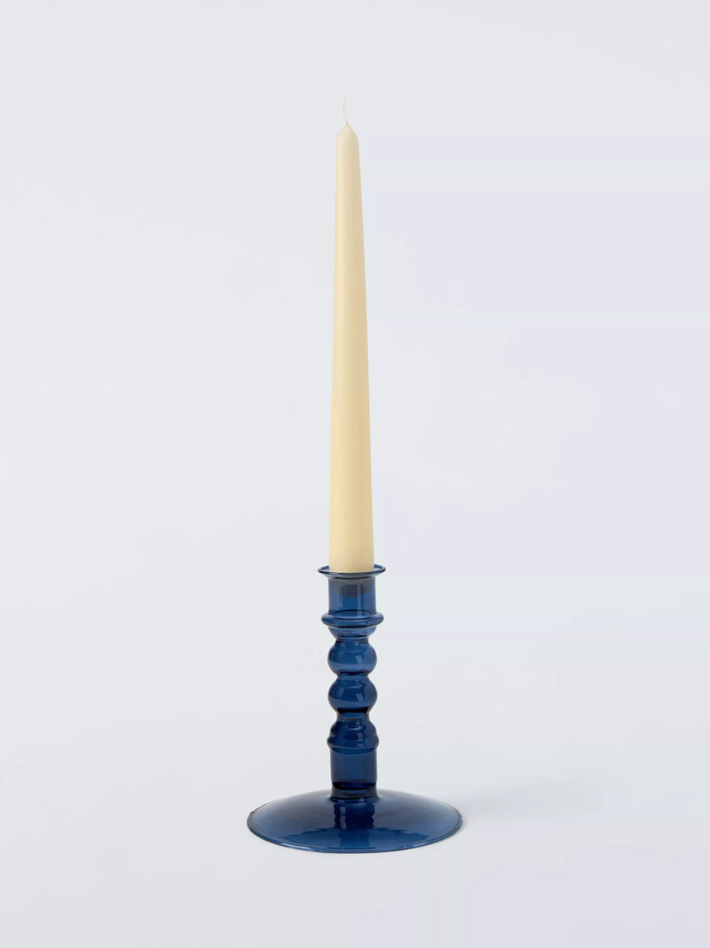 John Lewis navy glass bobbin candle holder 14 cm - British product