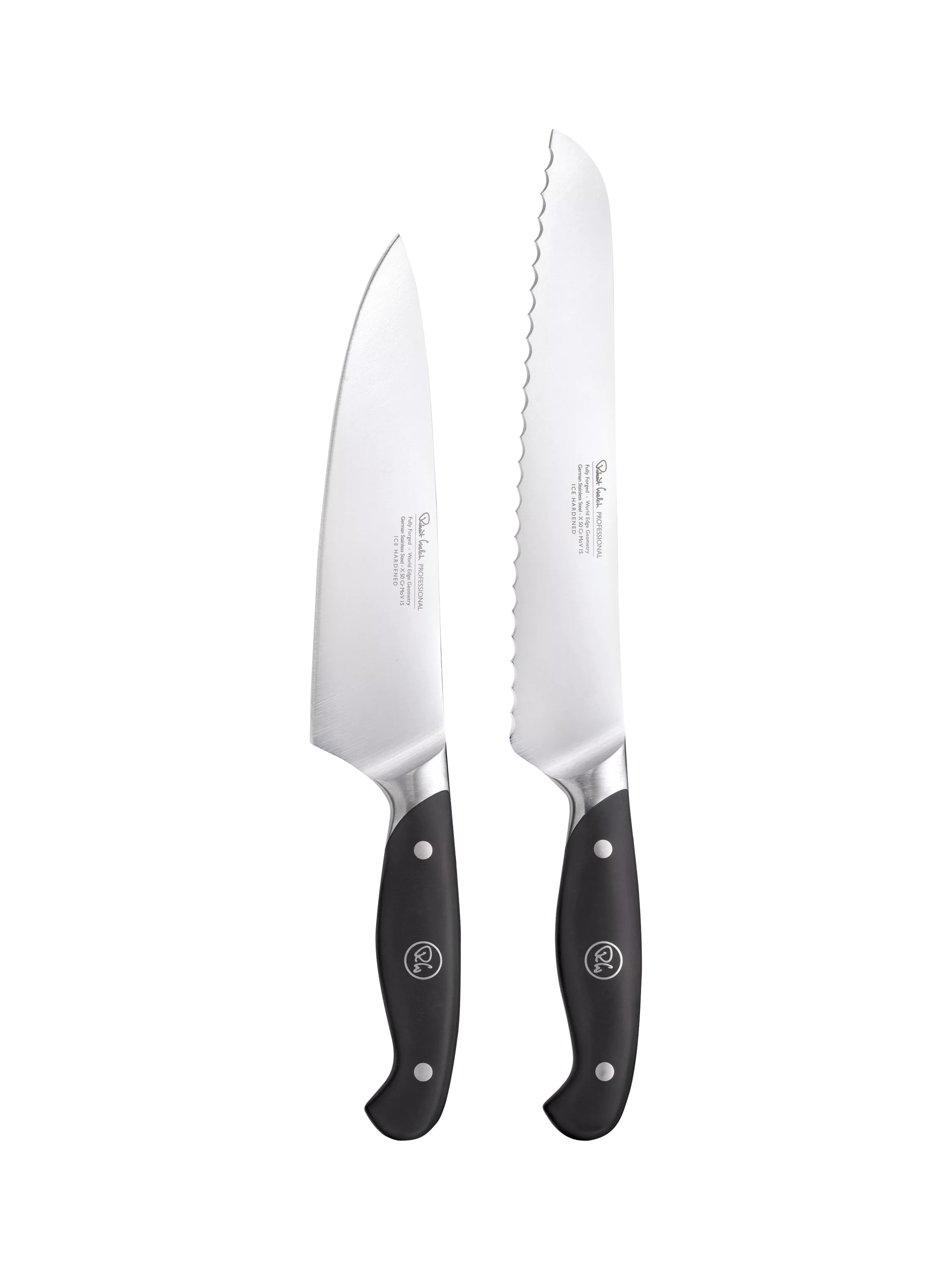 Robert Welch 2-piece knife set with chef's and bread knife (British brand)