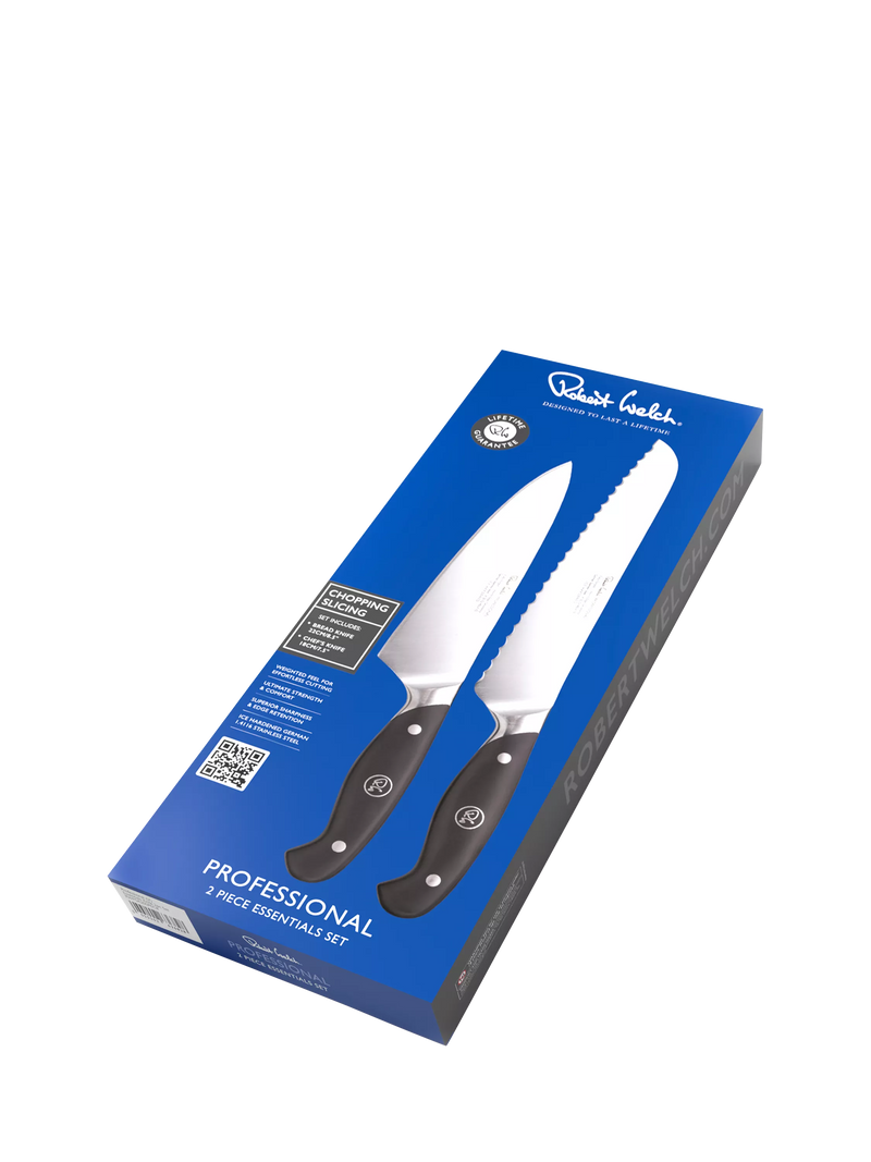 Robert Welch 2-piece knife set with chef's and bread knife (British brand)