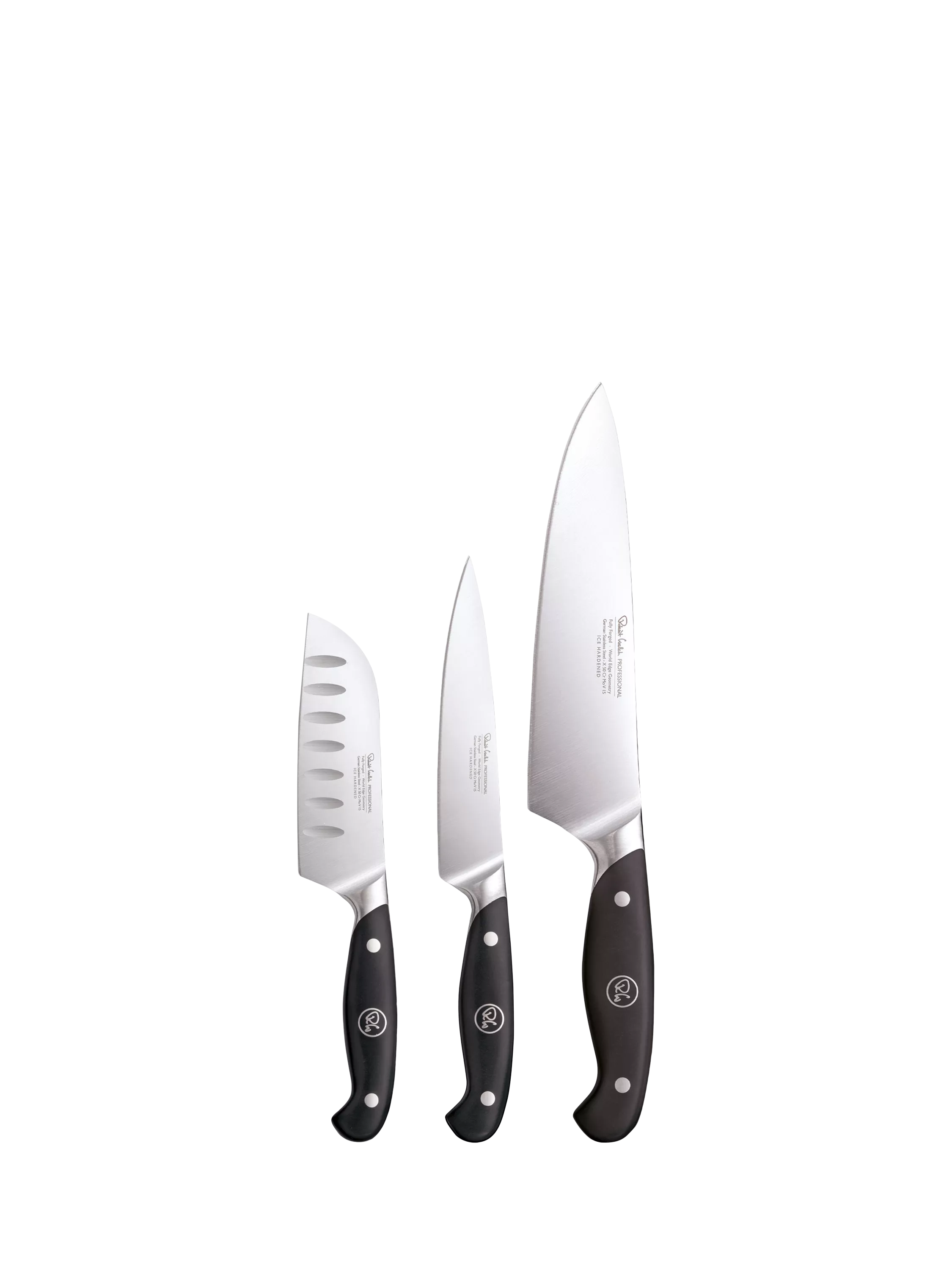 Robert Welch 3-piece knife set with Santoku, utility and chef knives (British brand)