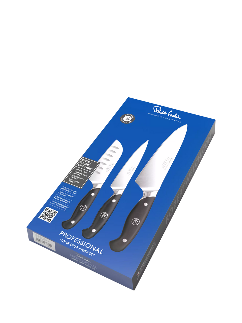 Robert Welch 3-piece knife set with Santoku, utility and chef knives (British brand)