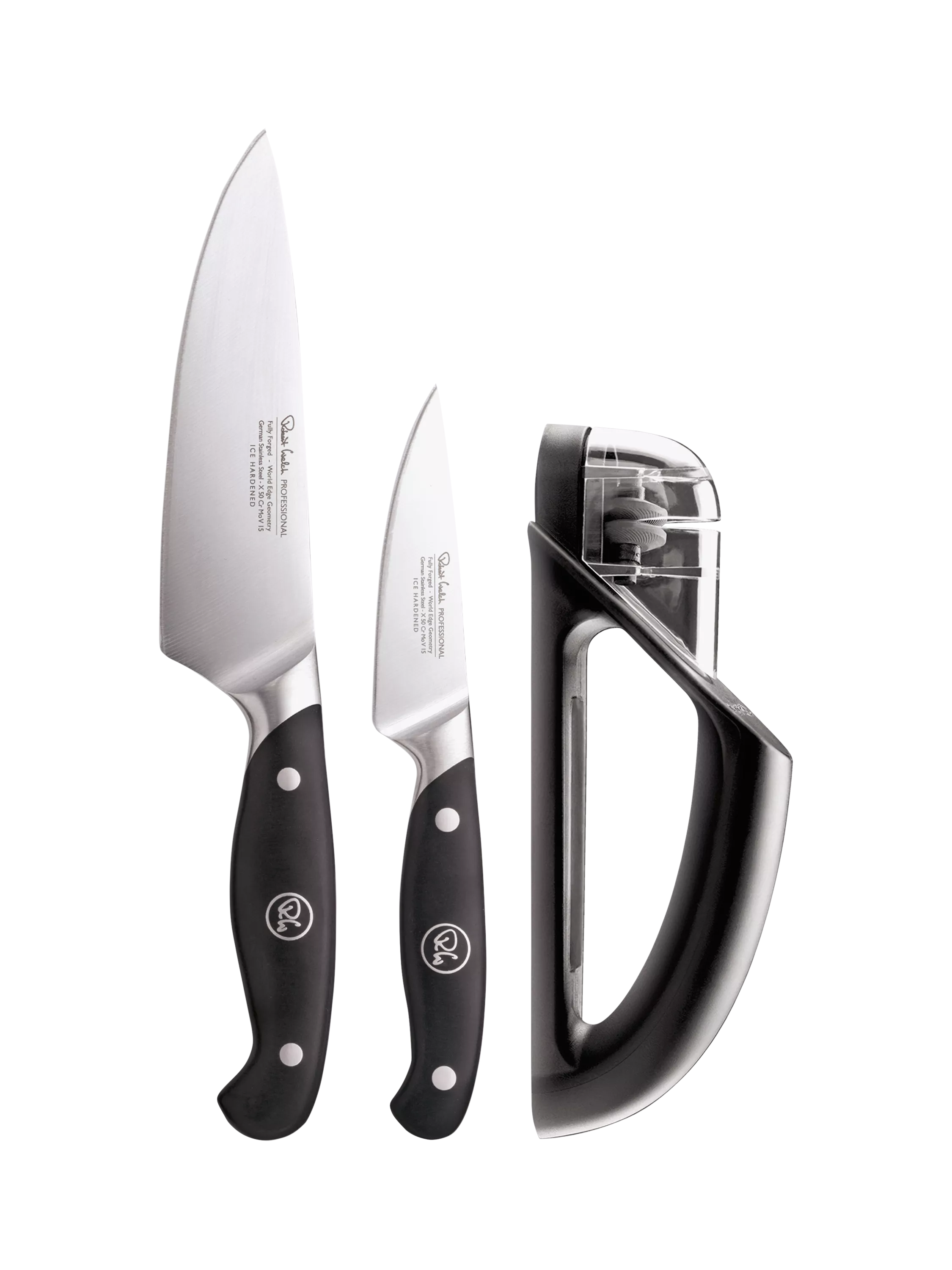 Robert Welch 3-piece knife set 9cm 15cm with sharpener (British brand)