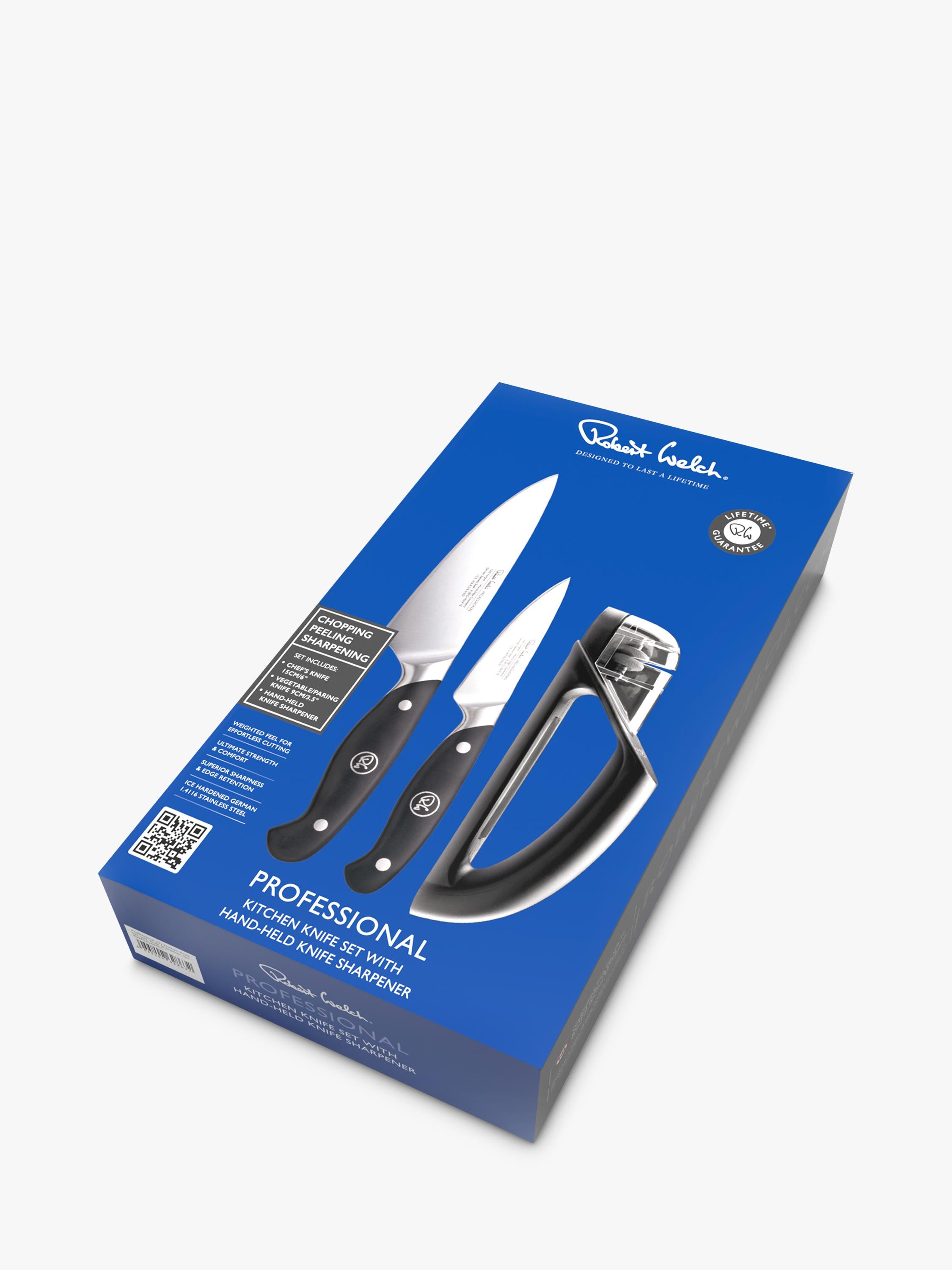 Robert Welch 3-piece knife set 9cm 15cm with sharpener (British brand)
