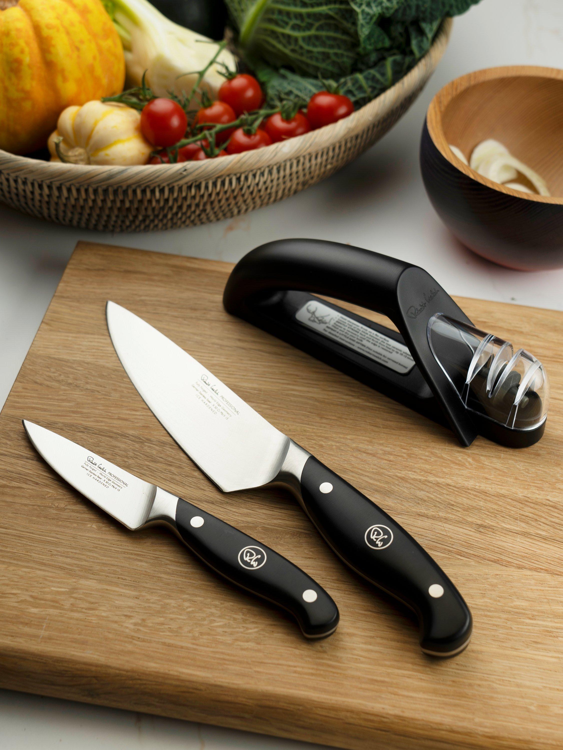 Robert Welch 3-piece knife set 9cm 15cm with sharpener (British brand)