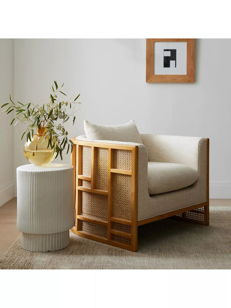 West Elm fluted earthenware side table white, UK version