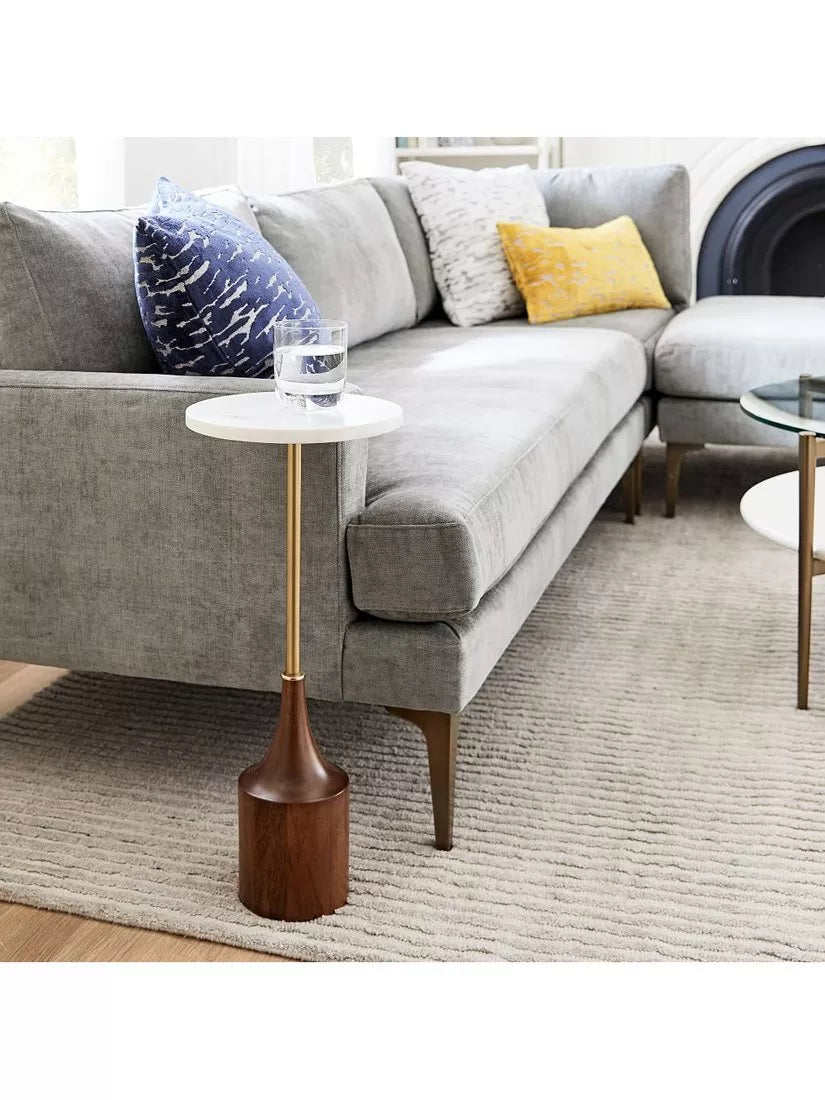 West Elm Hudson side table with marble top and walnut base, UK version