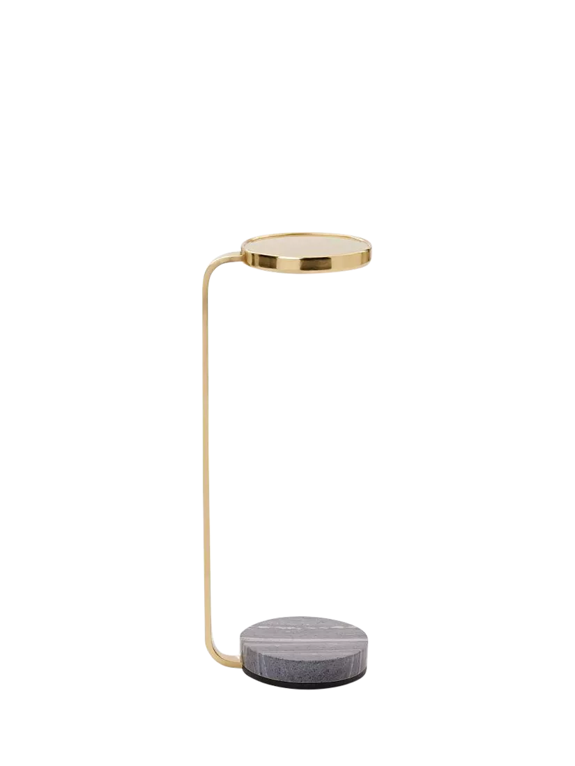 West Elm Murray marble base drinks table antique brass, UK version