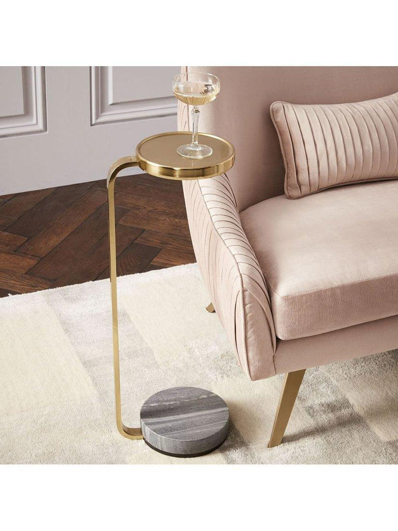 West Elm Murray marble base drinks table antique brass, UK version