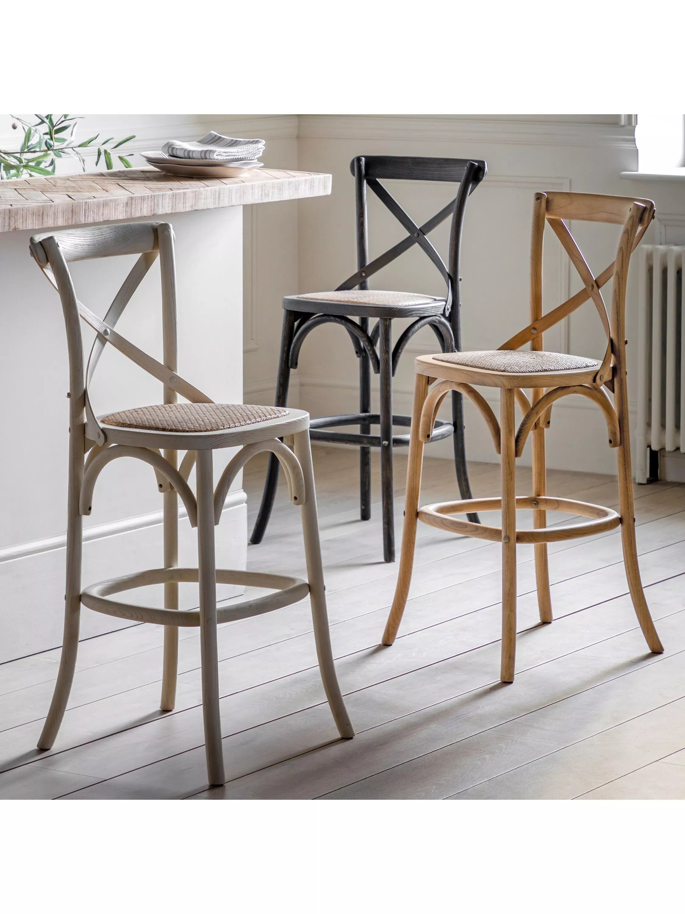 Gallery Direct Ocala bar stools set of two natural finish imported from the UK