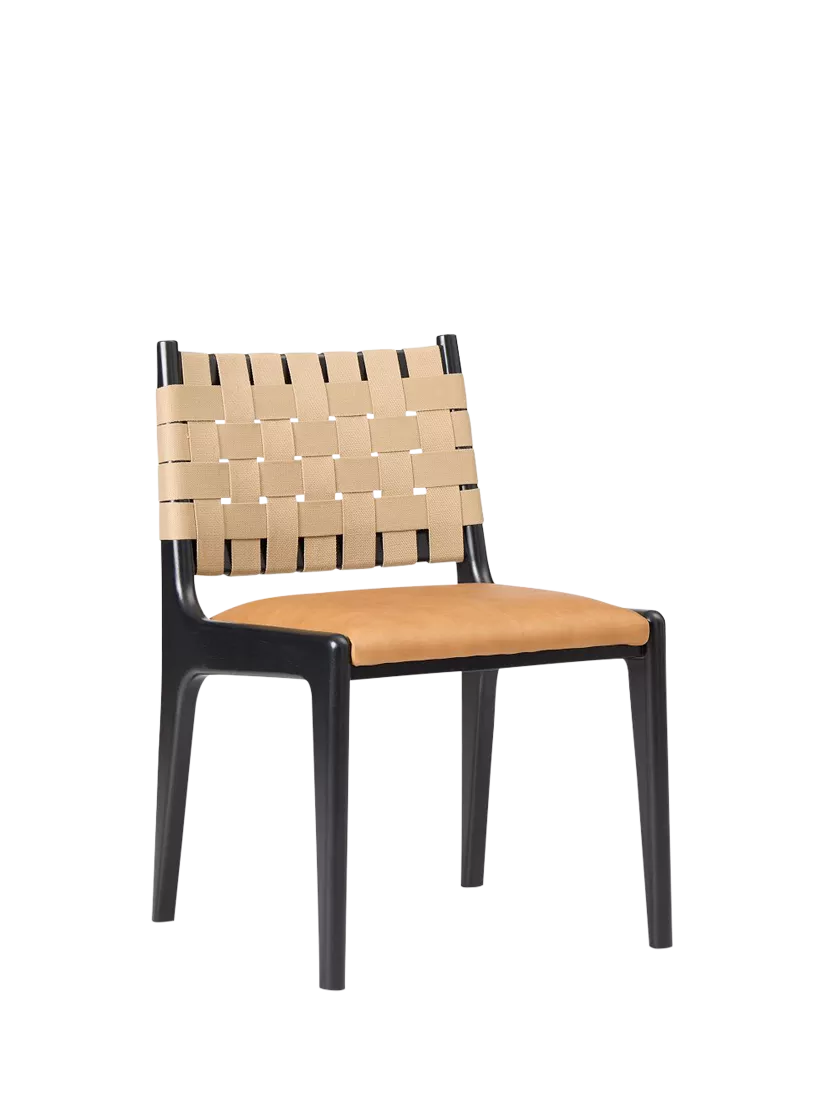 West Elm Dunham dining chair with leather and fabric - British product