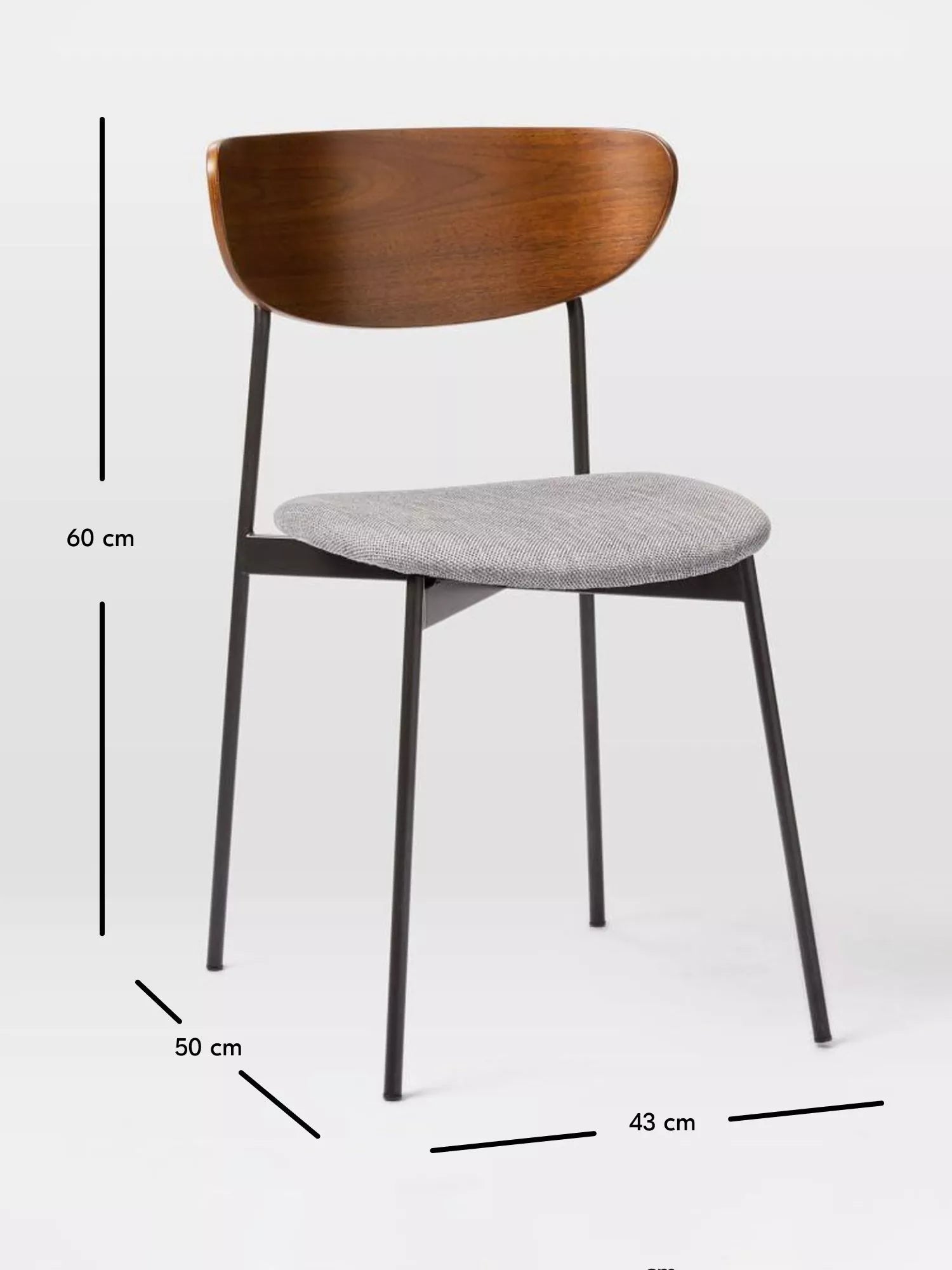 West Elm Modern Petal dining chair platinum with wood and iron frame - British product