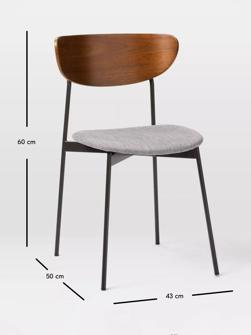 West Elm Modern Petal dining chair platinum with wood and iron frame - British product