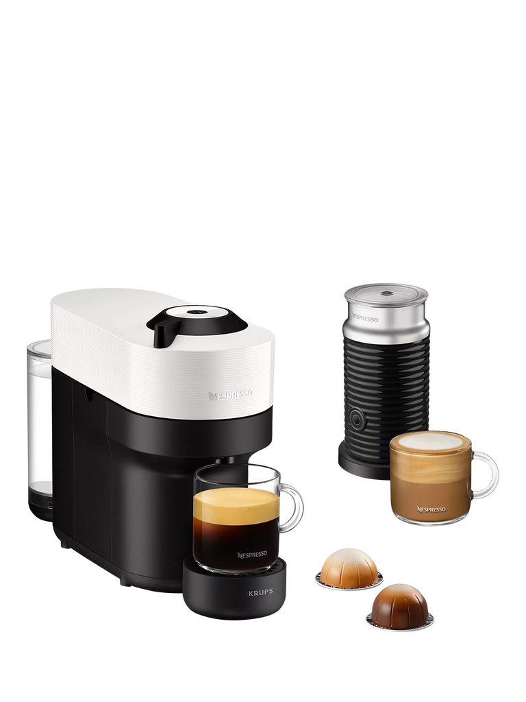 Nespresso Vertuo Barista Bundle Pop Coffee Machine by KRUPS with Milk Frother & Mugs, White