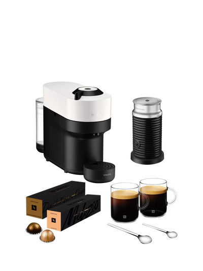 John Lewis Coffee Machine Compatible with Vertuo Pods, Includes Milk Frother and Mugs, White- Buy online at McGrocer