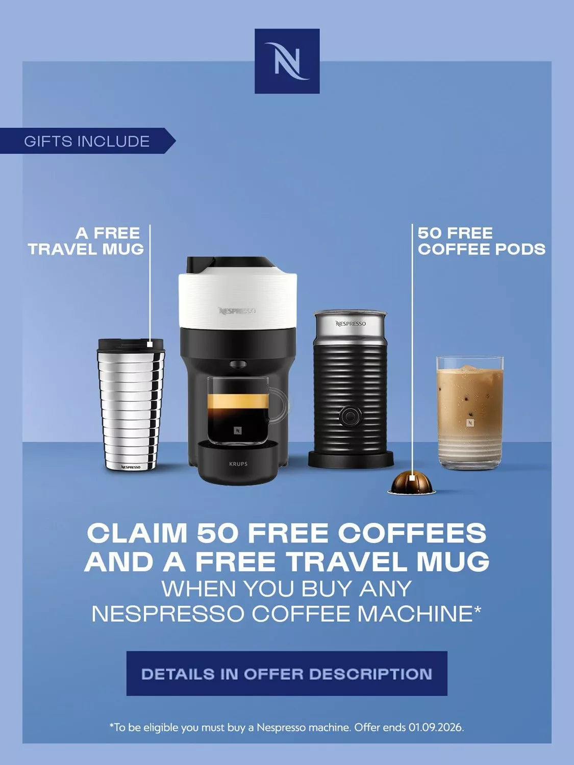KRUPS white coffee machine with milk frother and mugs, imported from the UK