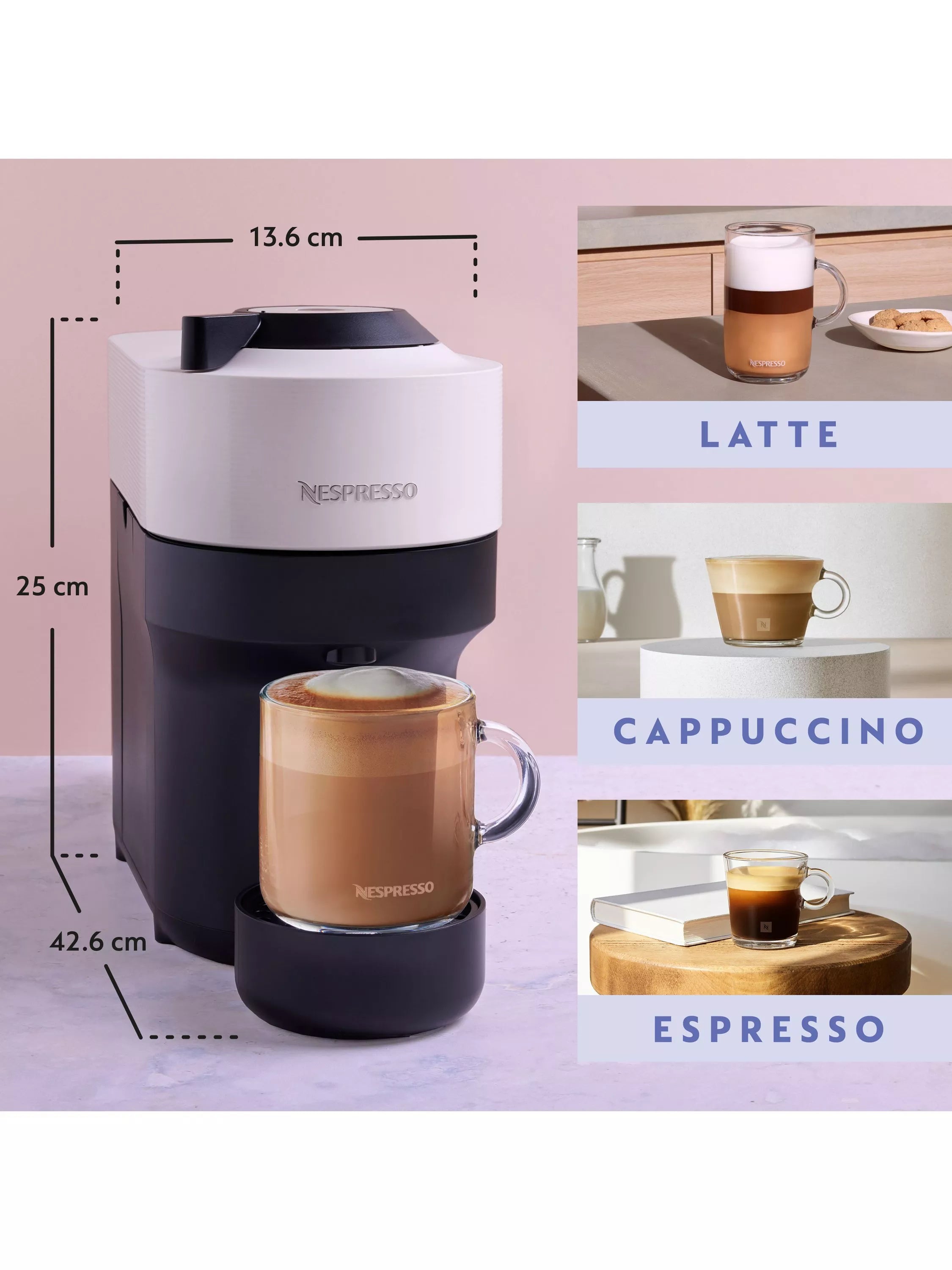 KRUPS white coffee machine with milk frother and mugs, imported from the UK