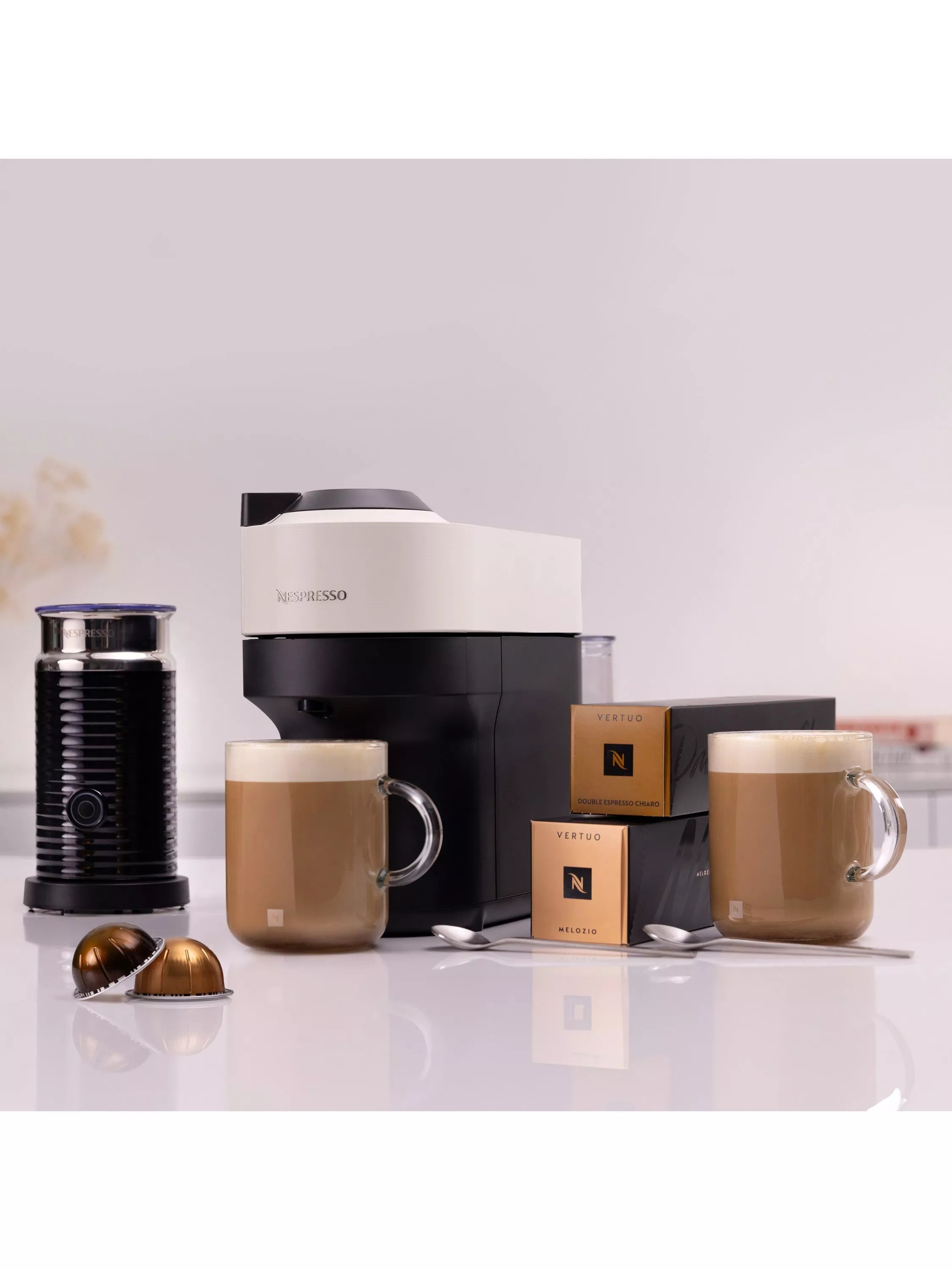 KRUPS white coffee machine with milk frother and mugs, imported from the UK