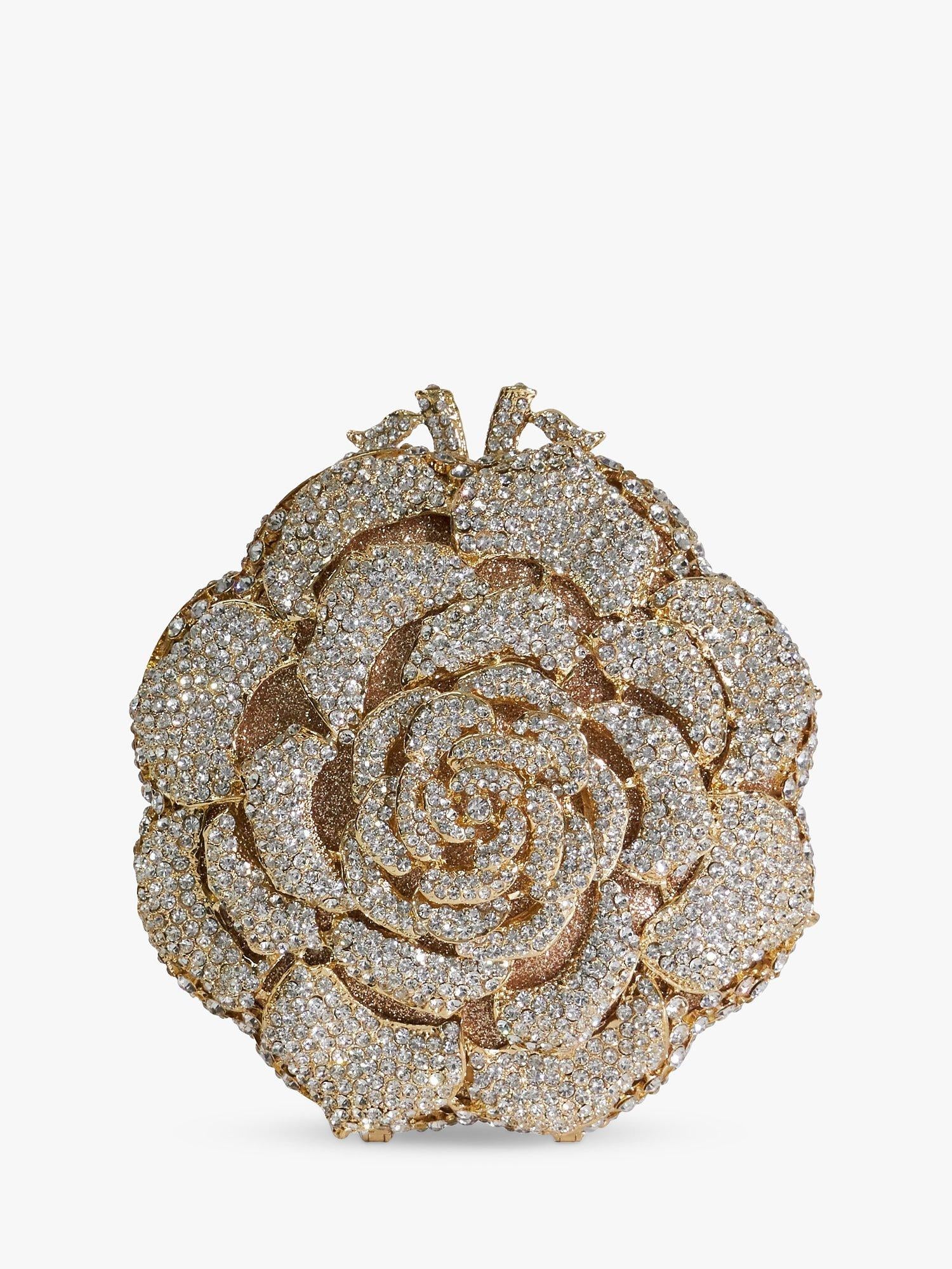 Dune London floral diamante clutch bag, gold (British brand)