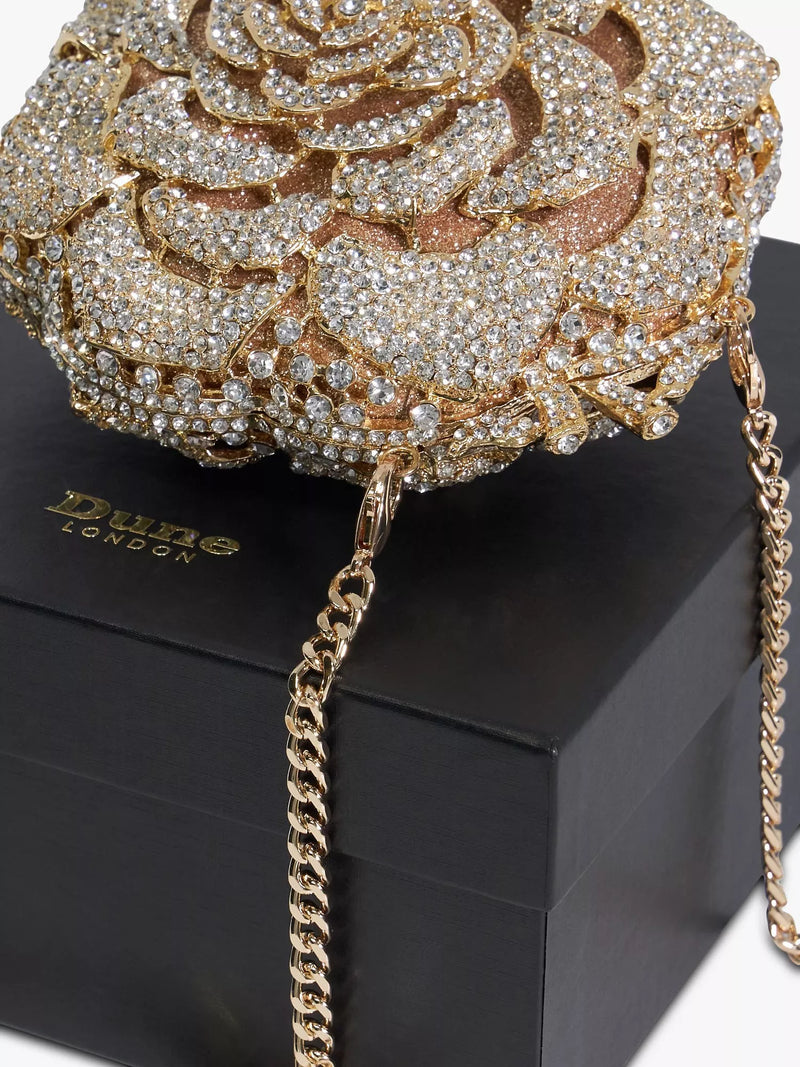 Dune London floral diamante clutch bag, gold (British brand)