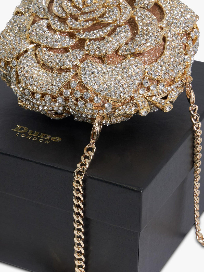 Dune London floral diamante clutch bag, gold (British brand)