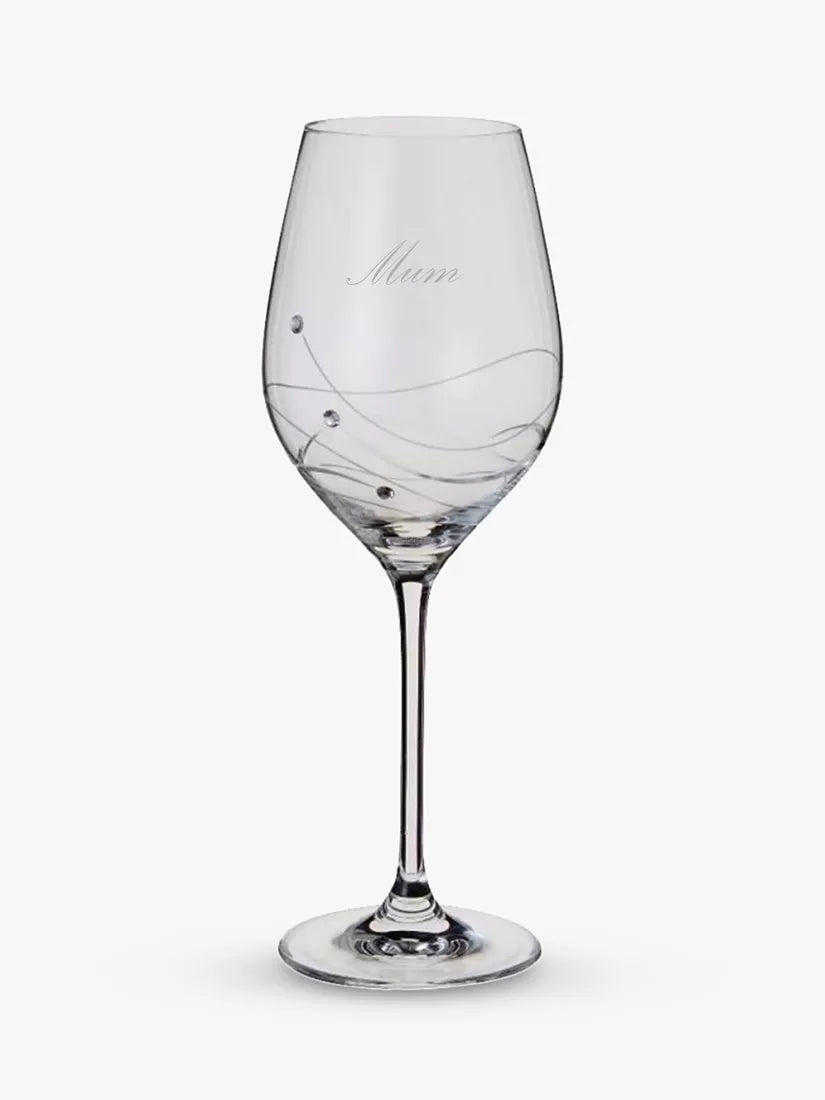 Engraved 'Mum' Stemmed Wine Glass with Crystals 330ml Clear