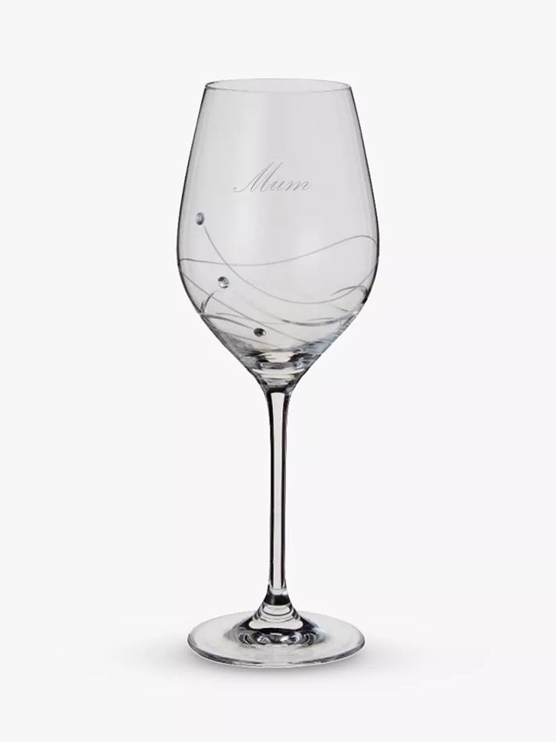 Engraved 'Mum' Stemmed Wine Glass with Crystals 330ml Clear