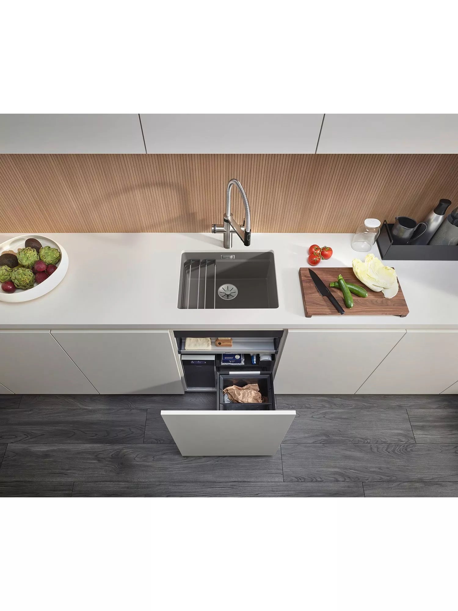 BLANCO under counter pull-out kitchen bin dark grey 2x26L - British product
