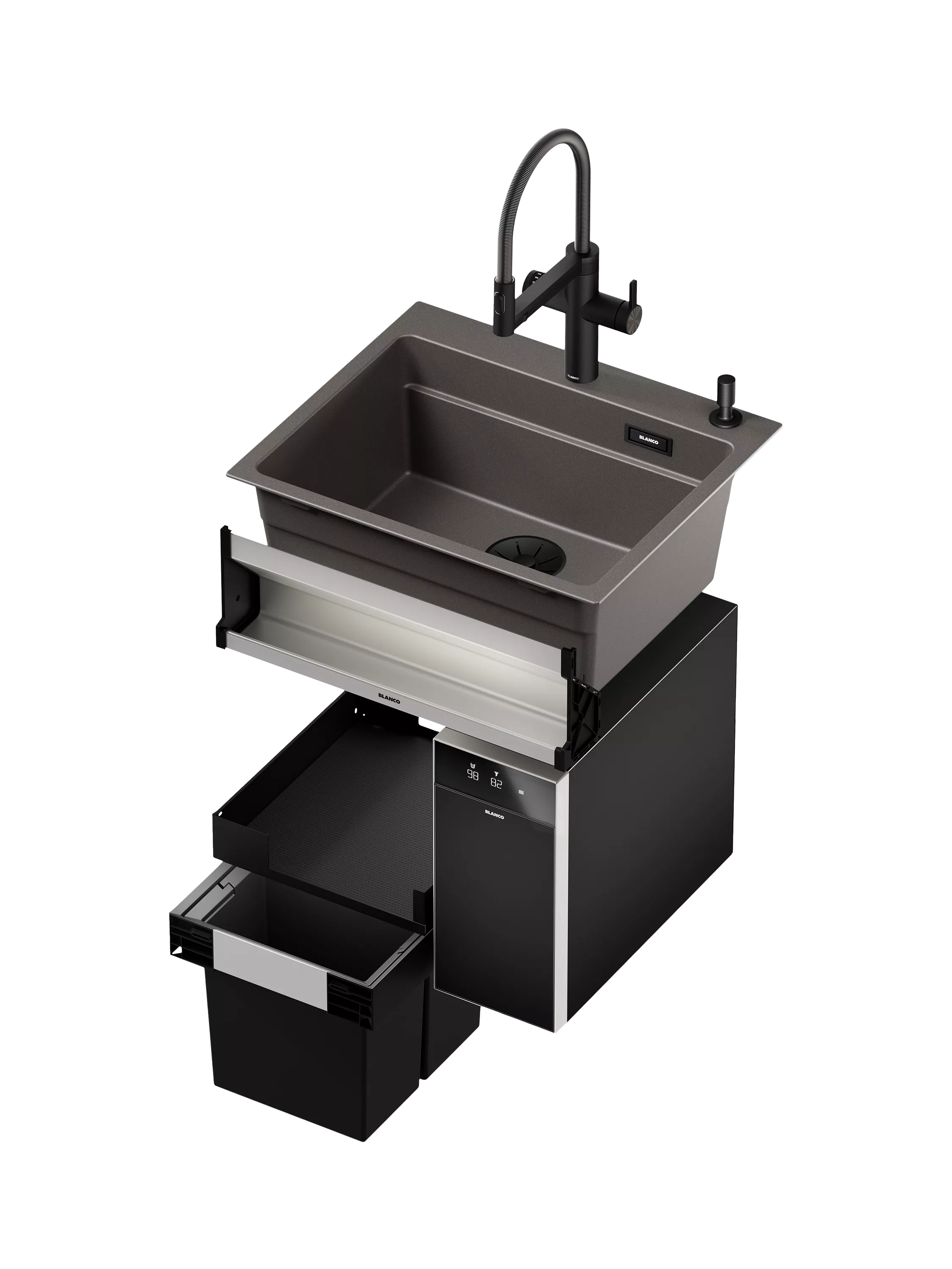 BLANCO under counter pull-out kitchen bin dark grey 2x26L - British product