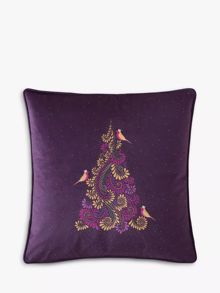 Sara Miller Filigree Tree Christmas Cushion, Deep Plum