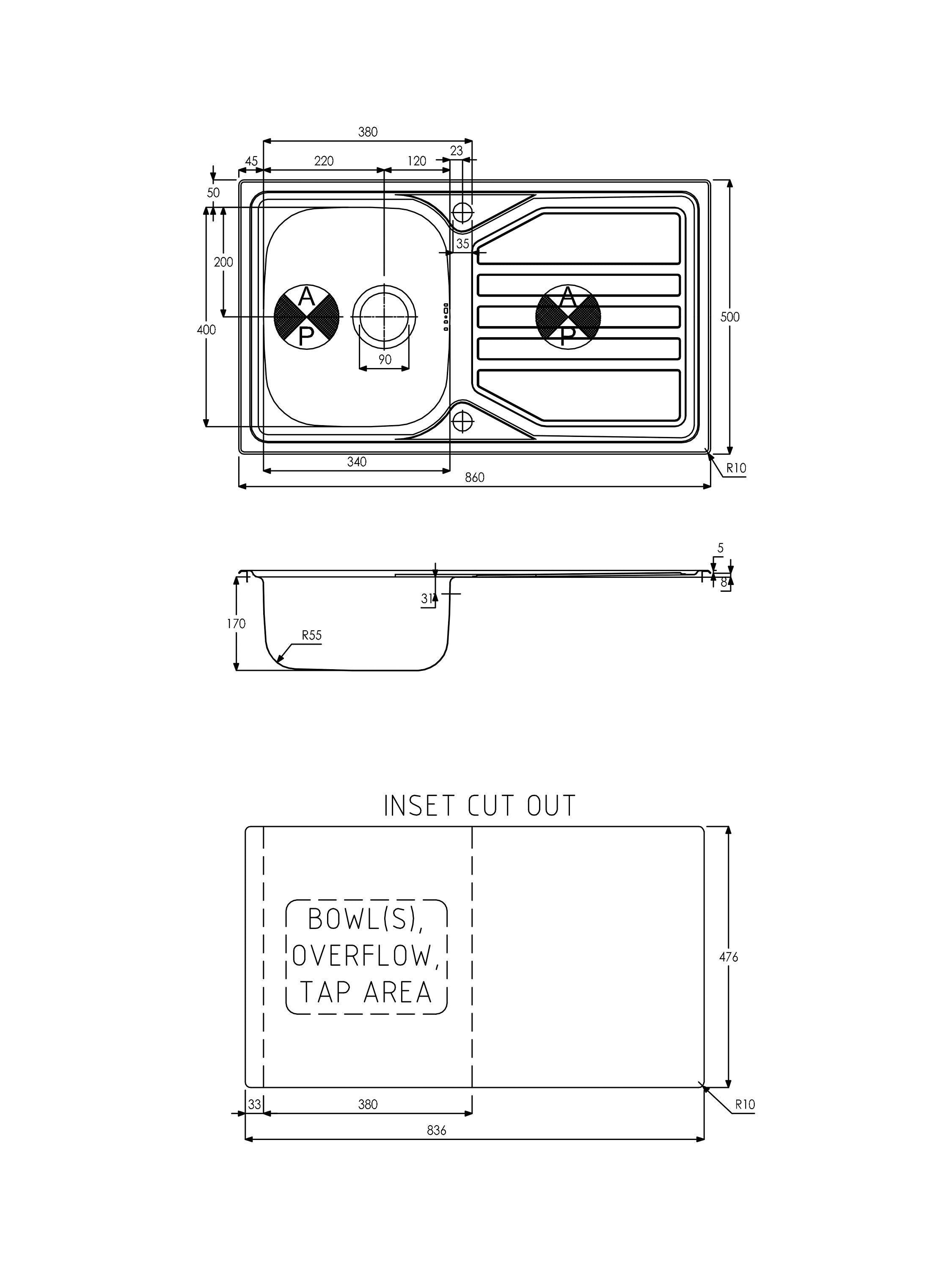 Abode Mikro inset kitchen sink and drainer stainless steel - British product