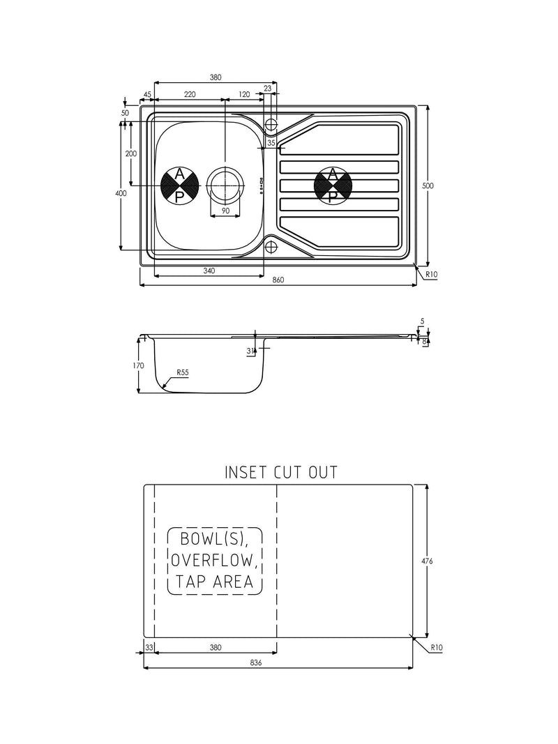 Abode Mikro inset kitchen sink and drainer stainless steel - British product