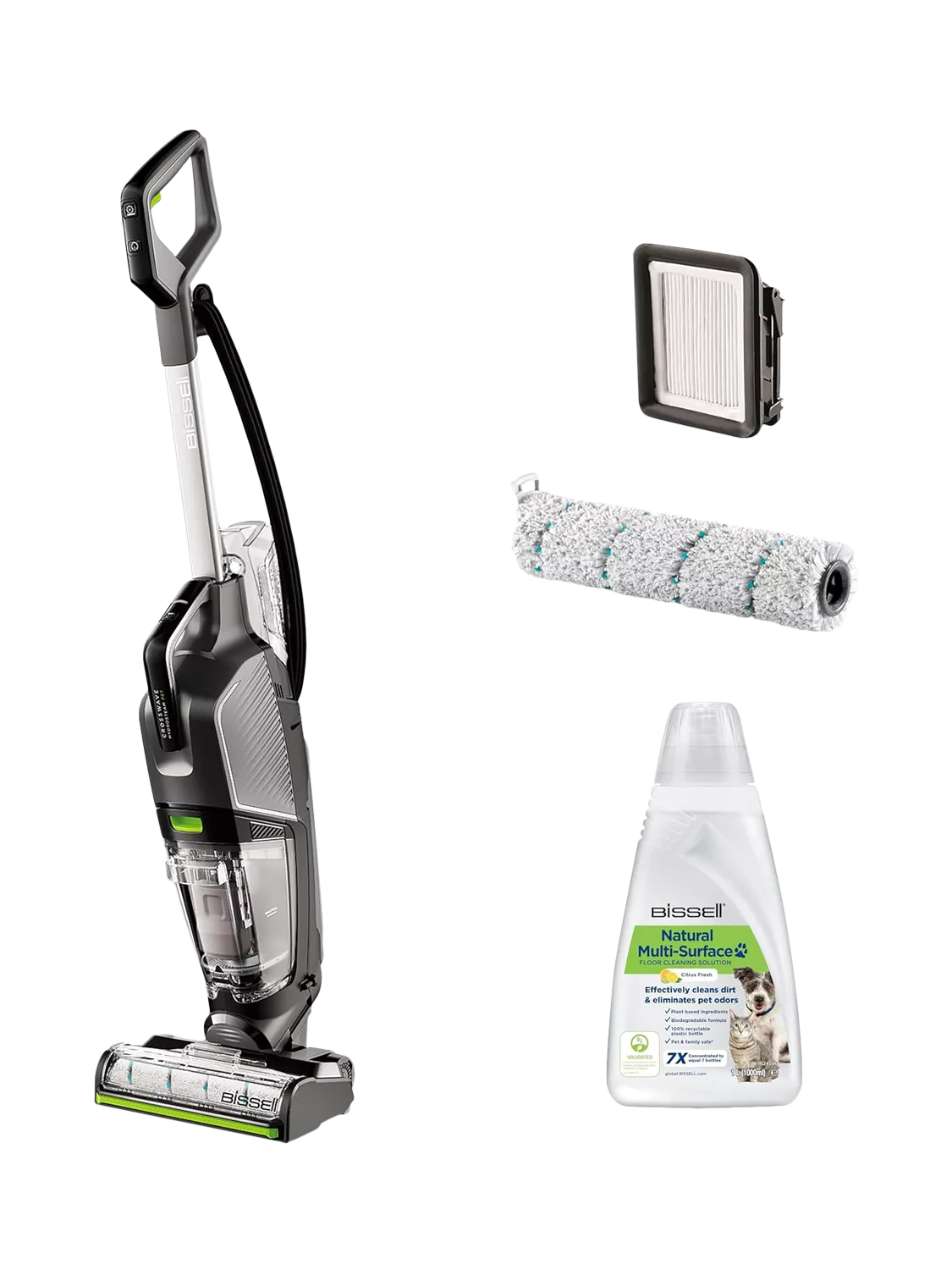 BISSELL CrossWave HydroSteam Pet Select vacuum cleaner in black, silver, and lime - British product