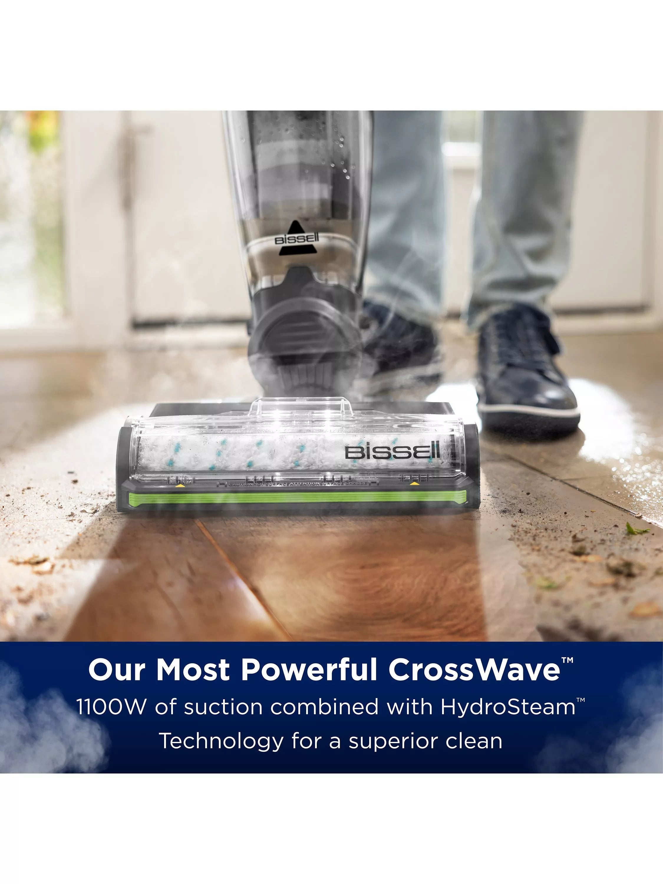 BISSELL CrossWave HydroSteam Pet Select vacuum cleaner in black, silver, and lime - British product