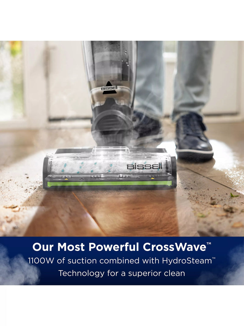 BISSELL CrossWave HydroSteam Pet Select vacuum cleaner in black, silver, and lime - British product