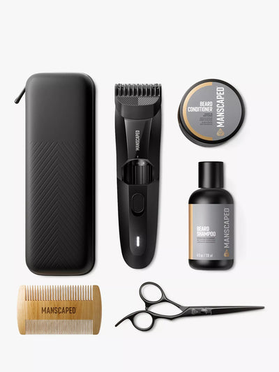 Das Beard Hedger Essentials Kit, kabelloser Barttrimmer, Bartshampoo & Conditioner, Kamm & Schere Geschenkset