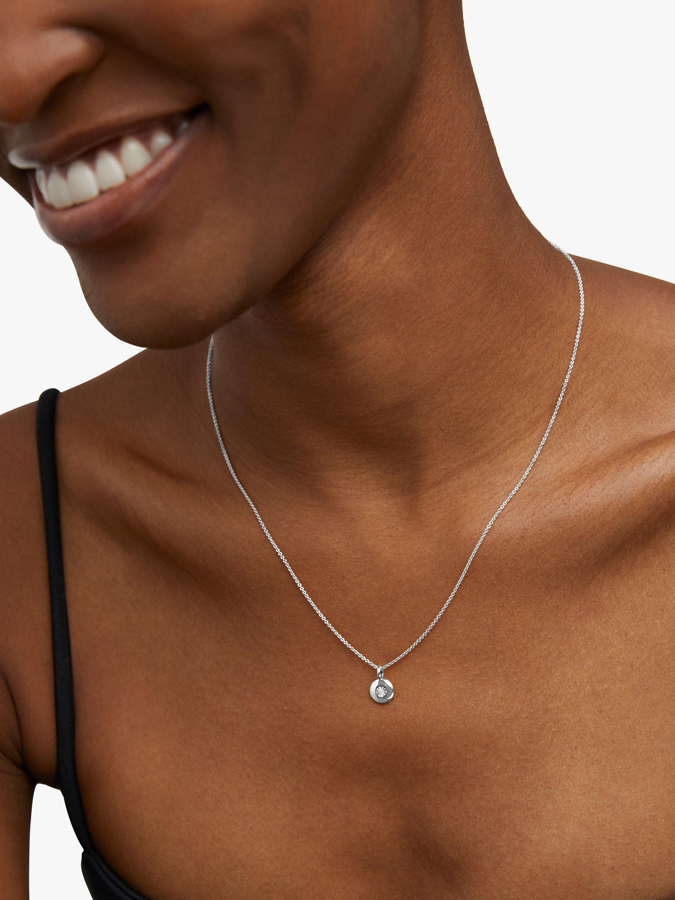 Monica Vinader birthstone round pendant necklace in sterling silver (British brand)
