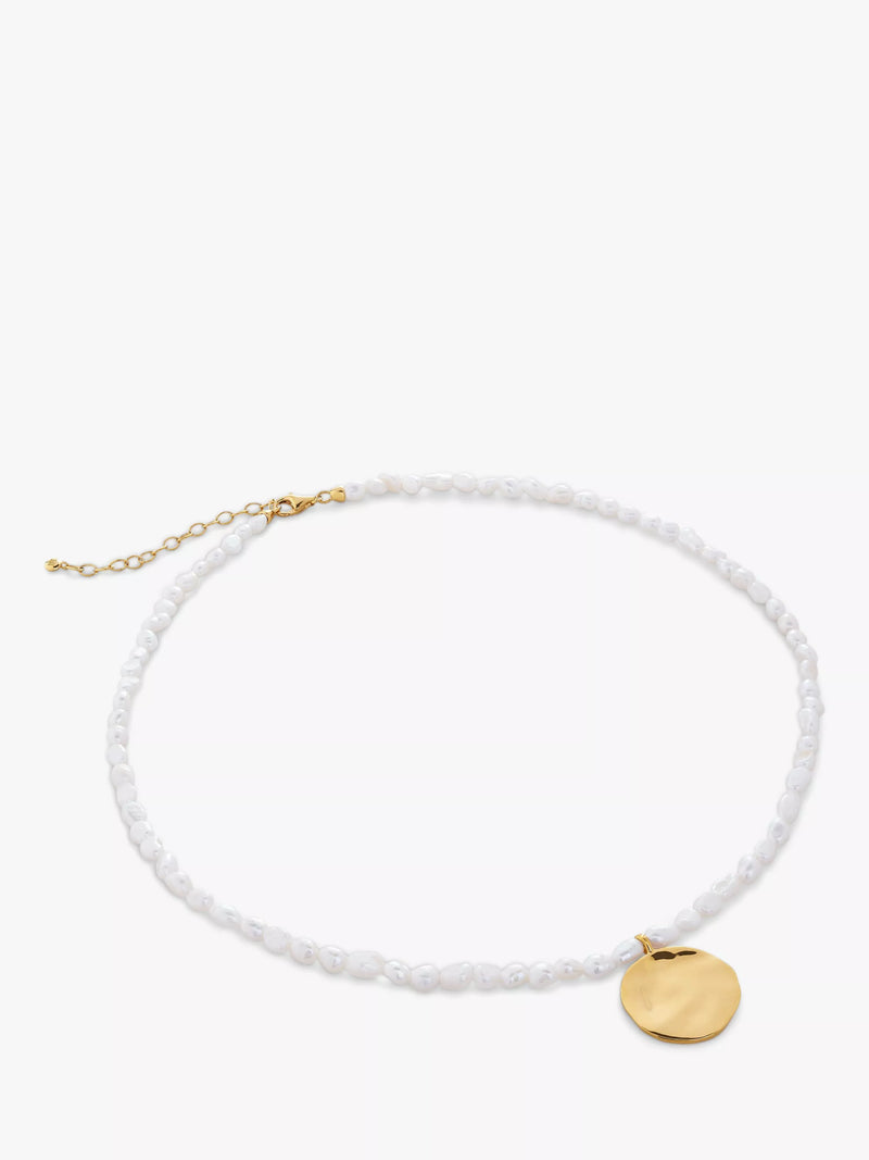 Monica Vinader Capri gold vermeil mini pearl necklace, imported from the UK