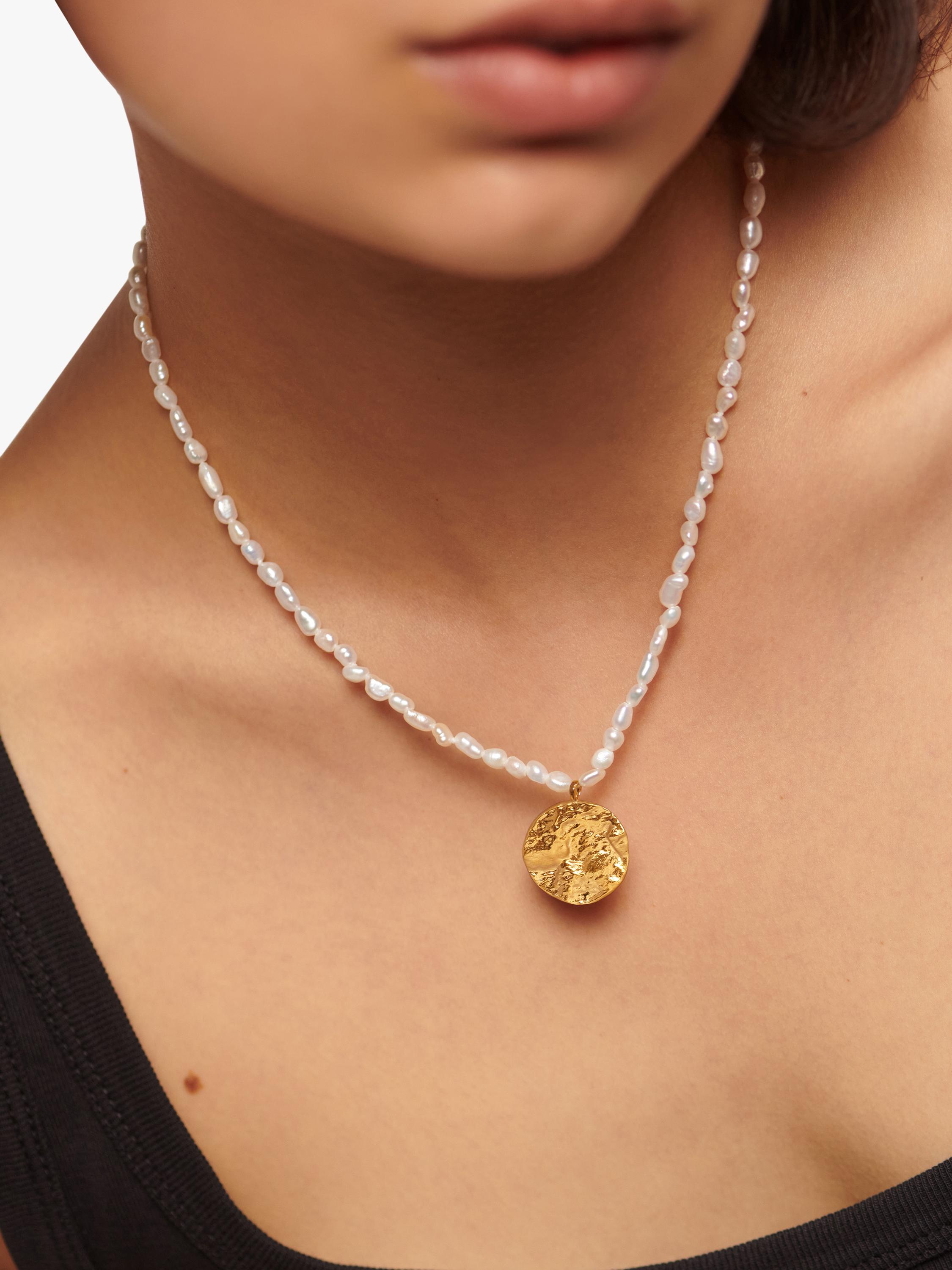 Monica Vinader Capri gold vermeil mini pearl necklace, imported from the UK