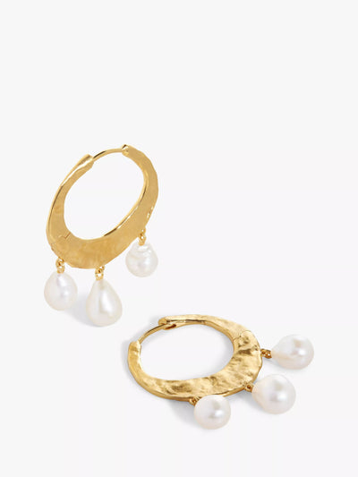 John Lewis Monica Vinader Capri Gold Vermeil Baroque Pearl Medium Hoop Earrings- Buy online at McGrocer