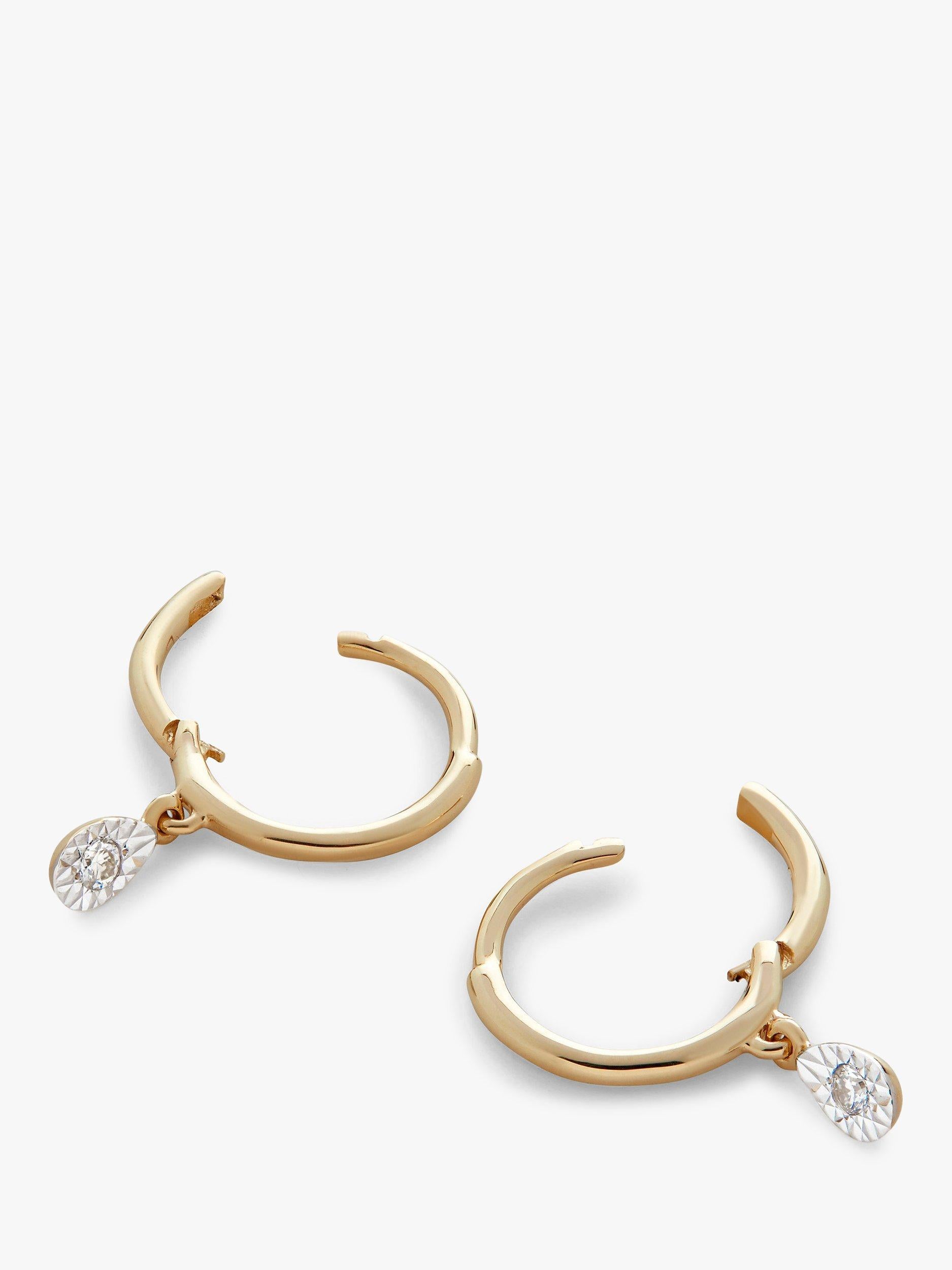 Monica Vinader 14ct gold huggie drop earrings with diamond - British product