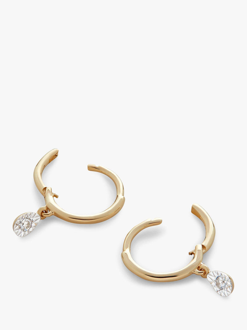 Monica Vinader 14ct gold huggie drop earrings with diamond - British product