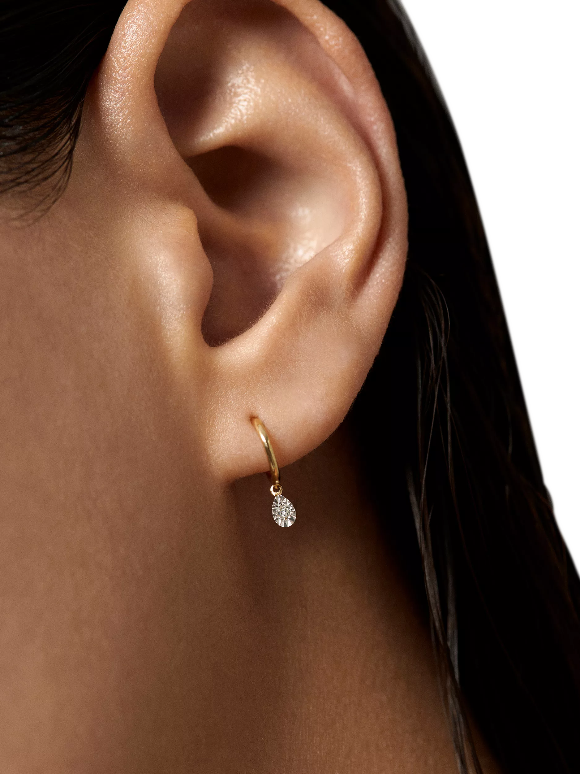 Monica Vinader 14ct gold huggie drop earrings with diamond - British product