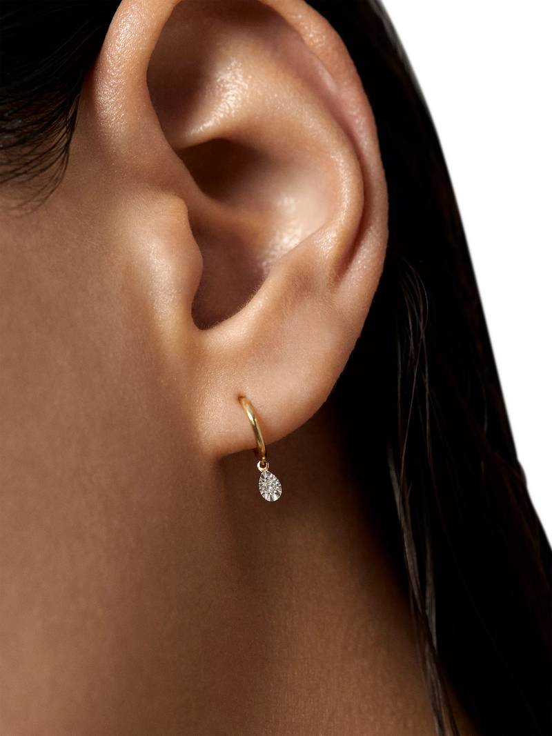 Monica Vinader 14ct gold huggie drop earrings with diamond - British product
