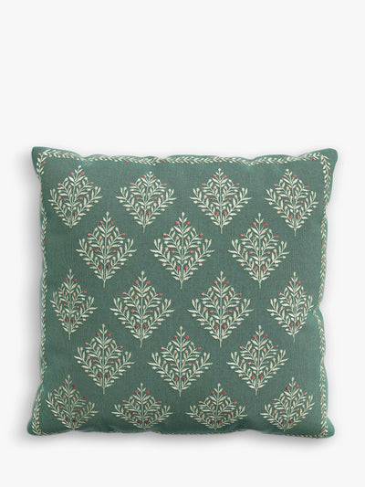 John Lewis Square Embroidered Cushion with Tree Motifs and Linen-Cotton Blend- Buy online at McGrocer