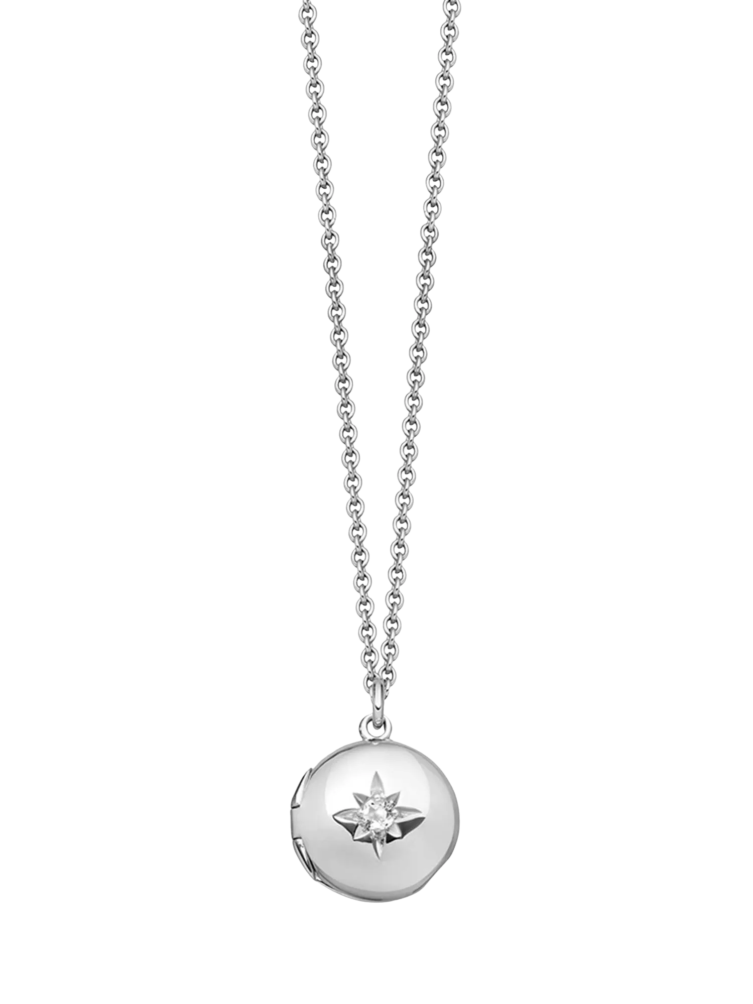 Astley Clarke mini locket necklace with cultured white sapphire (British brand)