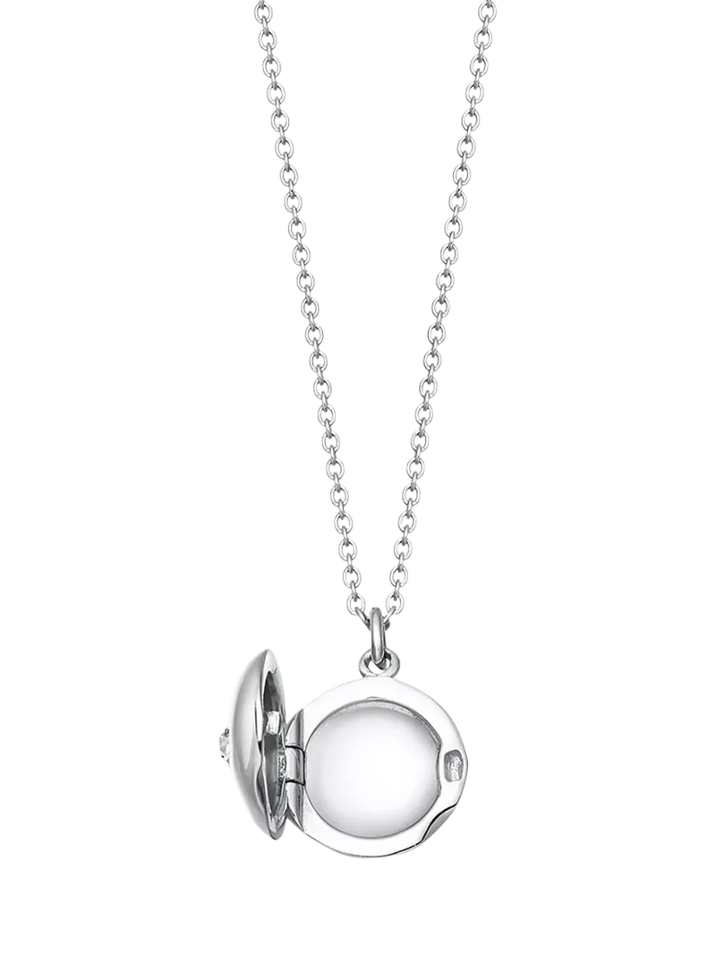 Astley Clarke mini locket necklace with cultured white sapphire (British brand)